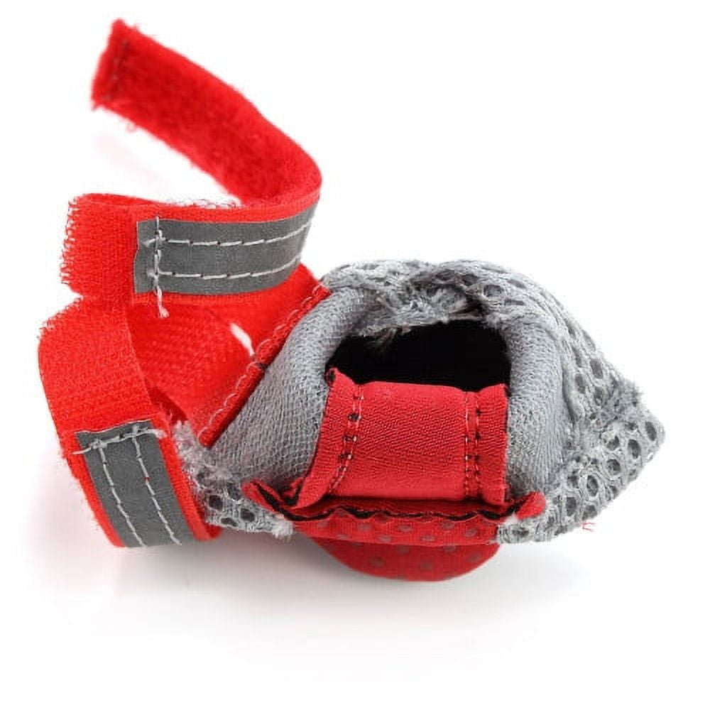 SPRING PARK Small Dog Shoes, Slip Resistant 4pcs Dog Puppy Boots Booties Pet Sneakers with Reflective Fastener Tape for Small Medium Dogs, Protect Paws Easy to Wear Daily Use L Red