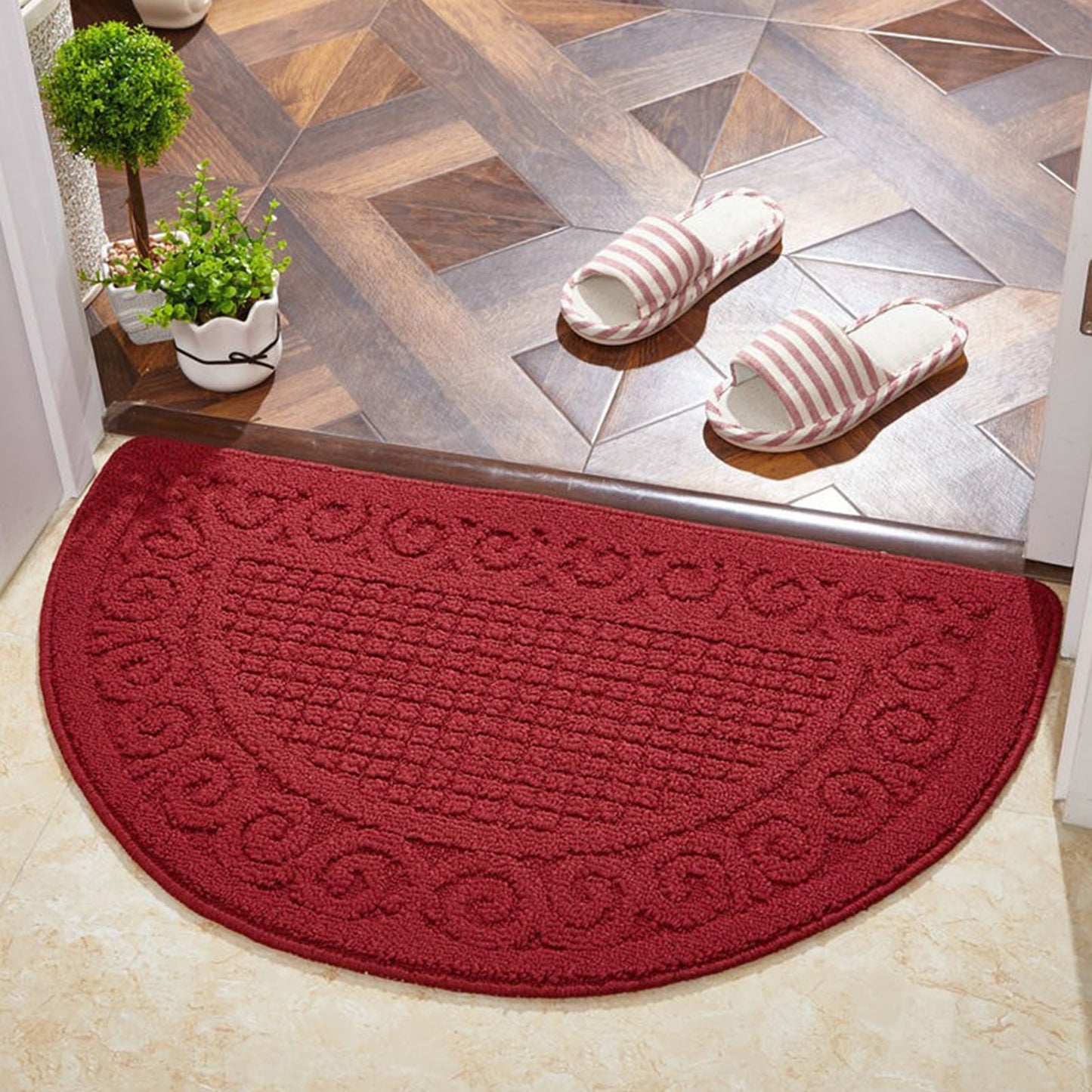 sunsanly Doormat Semi-Circle Shape Anti-slip Absorbs Moisture And Dirt Wear-resistant Indoor Entrance Door Mat Living Room Kitchen Bathroom Entryway Carpet 1pc Grey