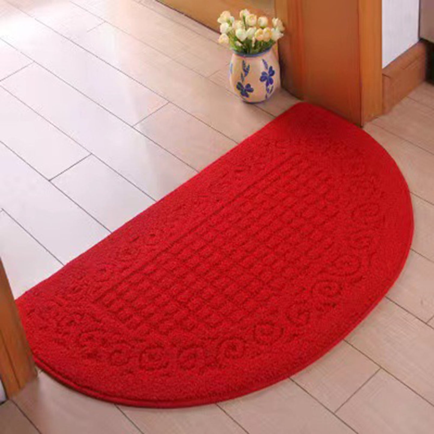 sunsanly Doormat Semi-Circle Shape Anti-slip Absorbs Moisture And Dirt Wear-resistant Indoor Entrance Door Mat Living Room Kitchen Bathroom Entryway Carpet 1pc Jujube Red