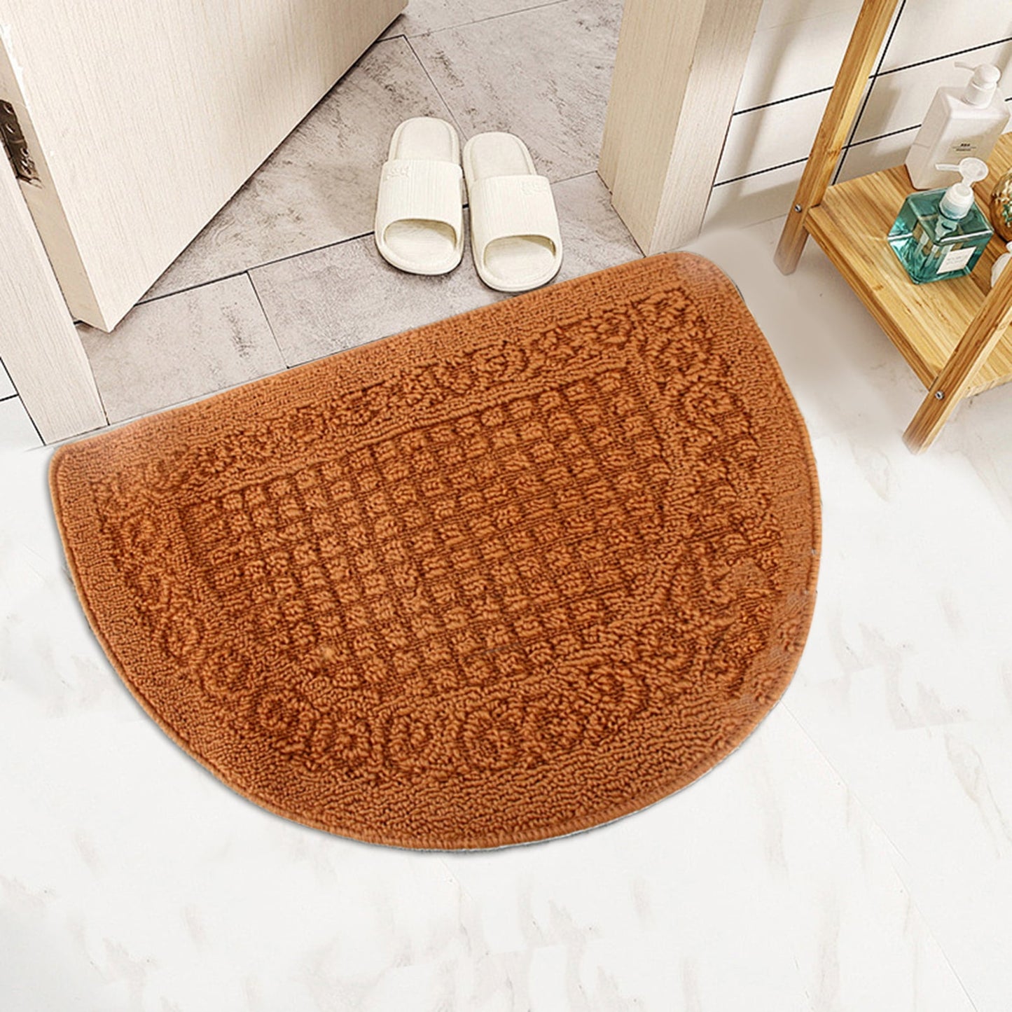 sunsanly Doormat Semi-Circle Shape Anti-slip Absorbs Moisture And Dirt Wear-resistant Indoor Entrance Door Mat Living Room Kitchen Bathroom Entryway Carpet 1pc Purple