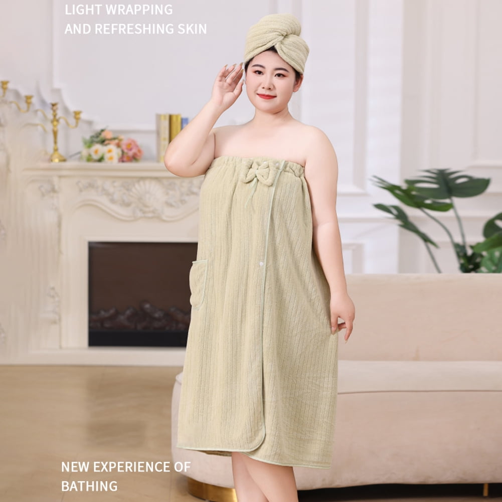 Bath Towel Wrap Women Plus Size - Adjustable Soft Microfiber Shower After Body Wraps with Hair Drying Towel Absorbent & Quick Drying for Gym Shower, Beach, Spa, Sauna Green