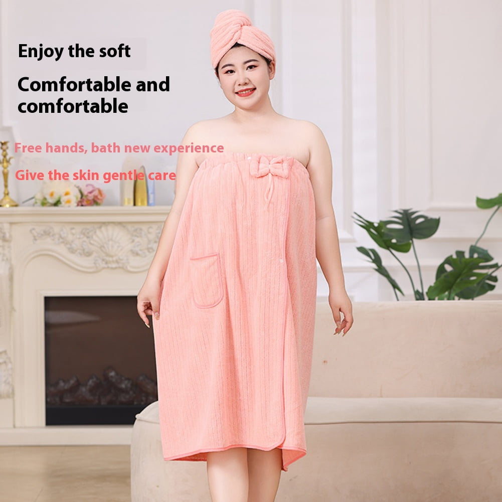 Bath Towel Wrap Women Plus Size - Adjustable Soft Microfiber Shower After Body Wraps with Hair Drying Towel Absorbent & Quick Drying for Gym Shower, Beach, Spa, Sauna Pink