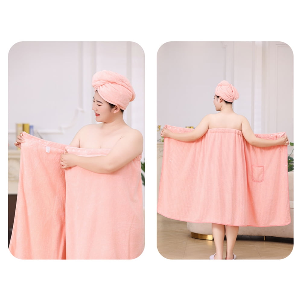 Bath Towel Wrap Women Plus Size - Adjustable Soft Microfiber Shower After Body Wraps with Hair Drying Towel Absorbent & Quick Drying for Gym Shower, Beach, Spa, Sauna Pink