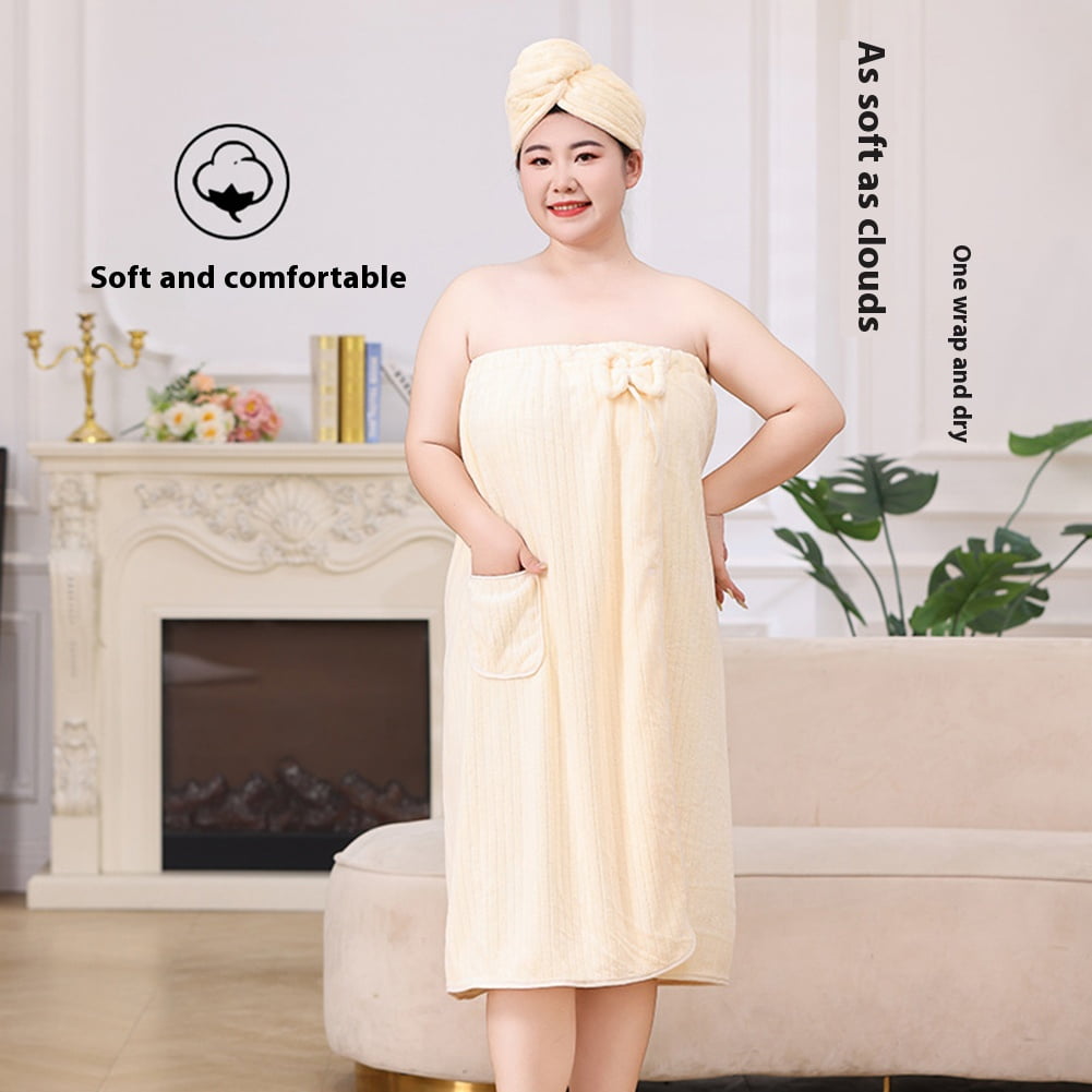 Bath Towel Wrap Women Plus Size - Adjustable Soft Microfiber Shower After Body Wraps with Hair Drying Towel Absorbent & Quick Drying for Gym Shower, Beach, Spa, Sauna Yellow
