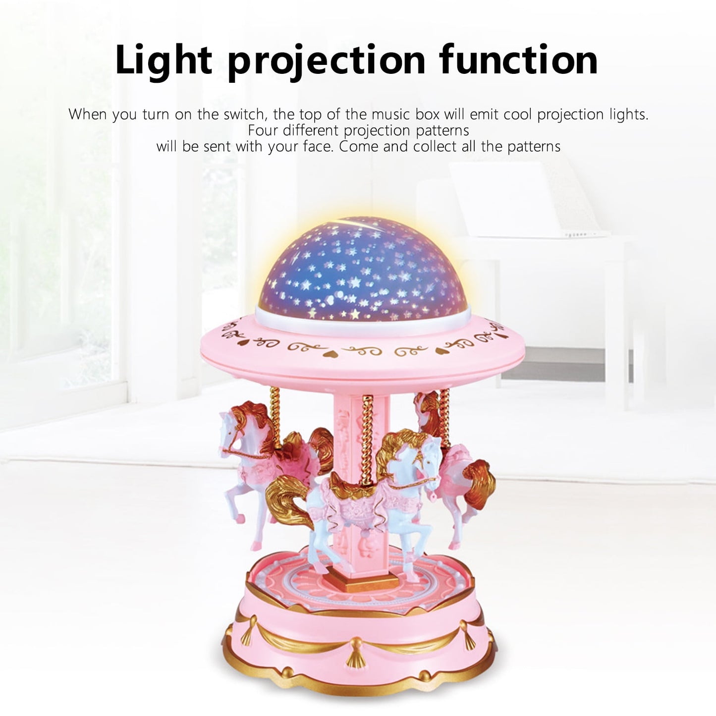 Holiday Toy List Tarmeek Carousel Music Box For Girls Creative Star Projection Lantern Carousel Music Box Music Box Girl Holiday Gift Christmas Gifts 19x14x14cm(7.5x5.5x5.5in). Pink
