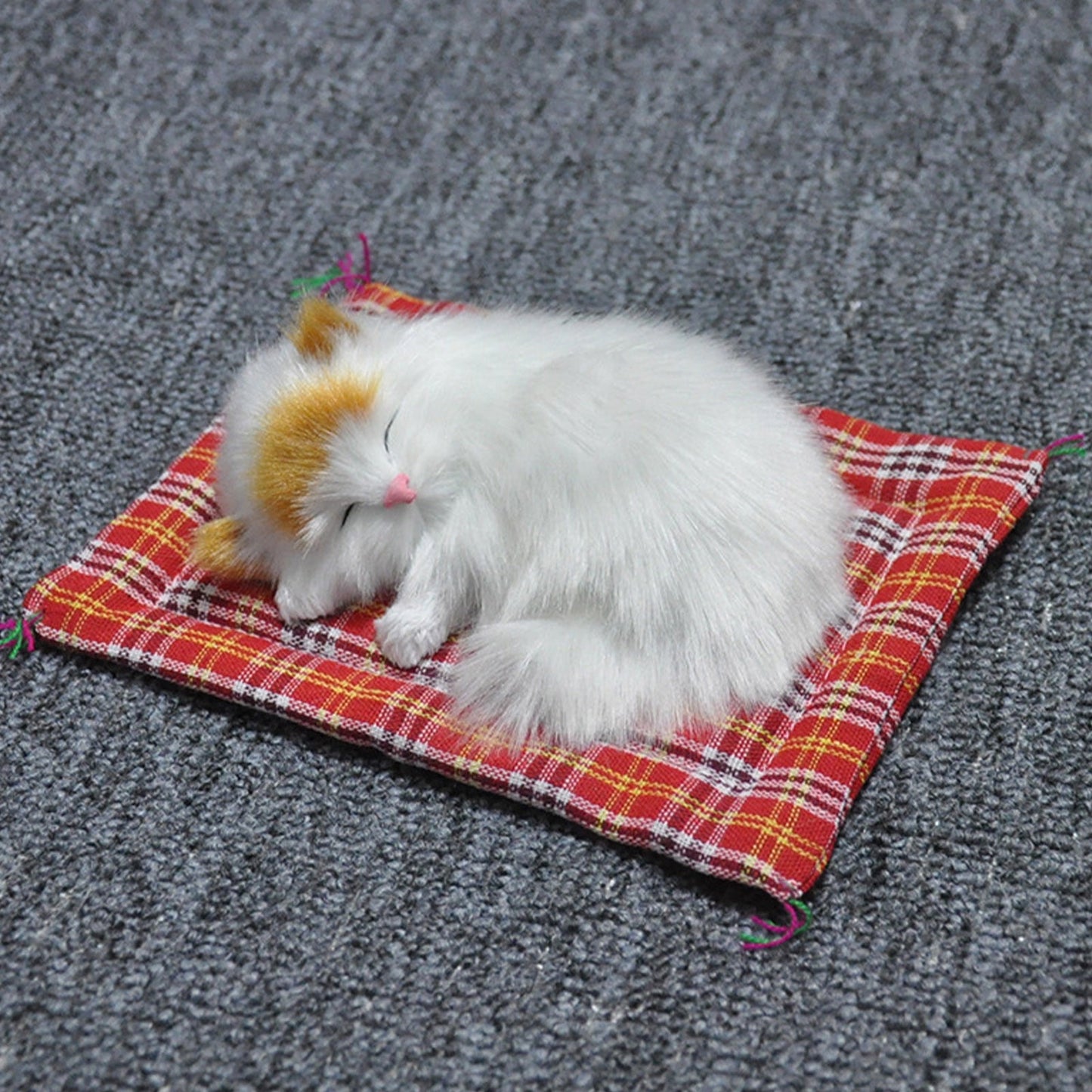 Tarmeek Simulation Sleeping Cat Dolls Toys,Simulation Cat Plush Animals Toy Will Call With Cloth Mat Sleeping Cat Doll Plush Toy for Room Decor,Birthday Gifts for Kids F