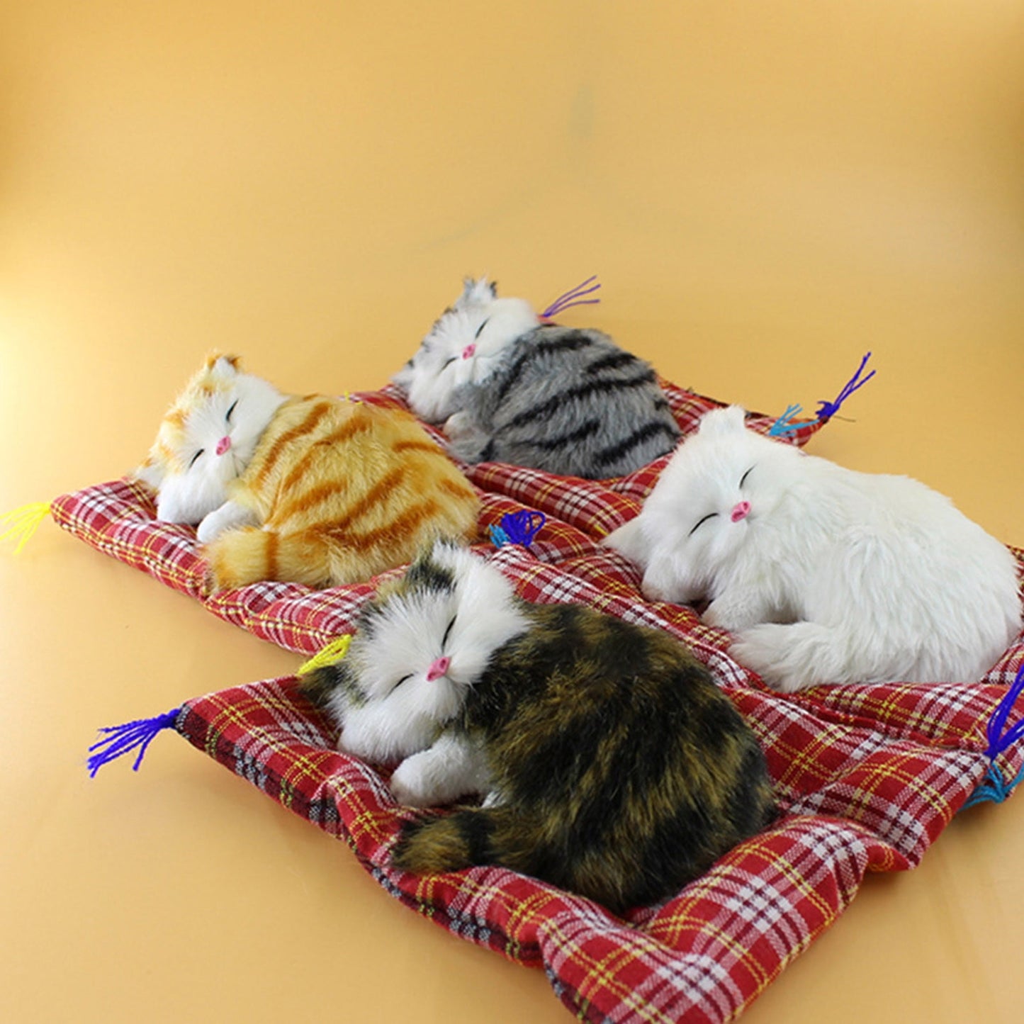 Tarmeek Simulation Sleeping Cat Dolls Toys,Simulation Cat Plush Animals Toy Will Call With Cloth Mat Sleeping Cat Doll Plush Toy for Room Decor,Birthday Gifts for Kids F