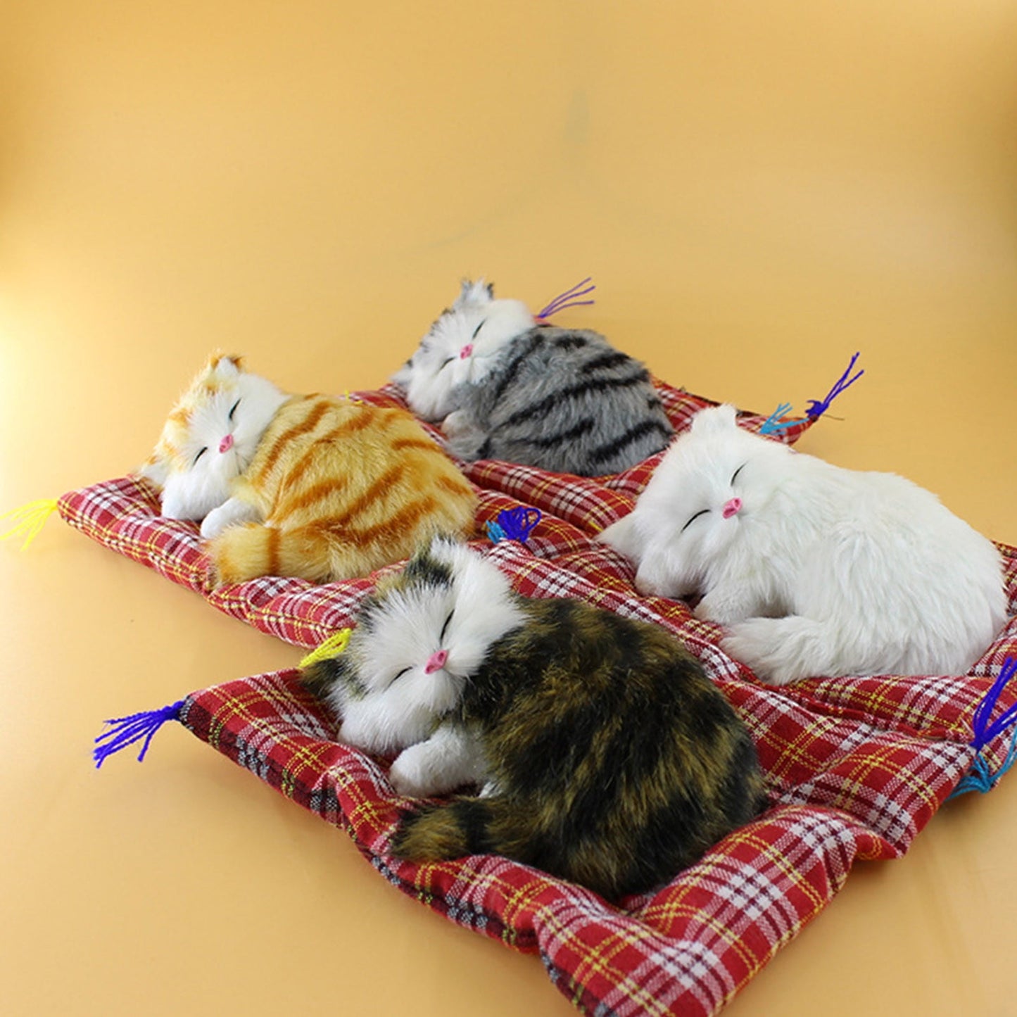 Tarmeek Simulation Sleeping Cat Dolls Toys,Simulation Cat Plush Animals Toy Will Call With Cloth Mat Sleeping Cat Doll Plush Toy for Room Decor,Birthday Gifts for Kids F