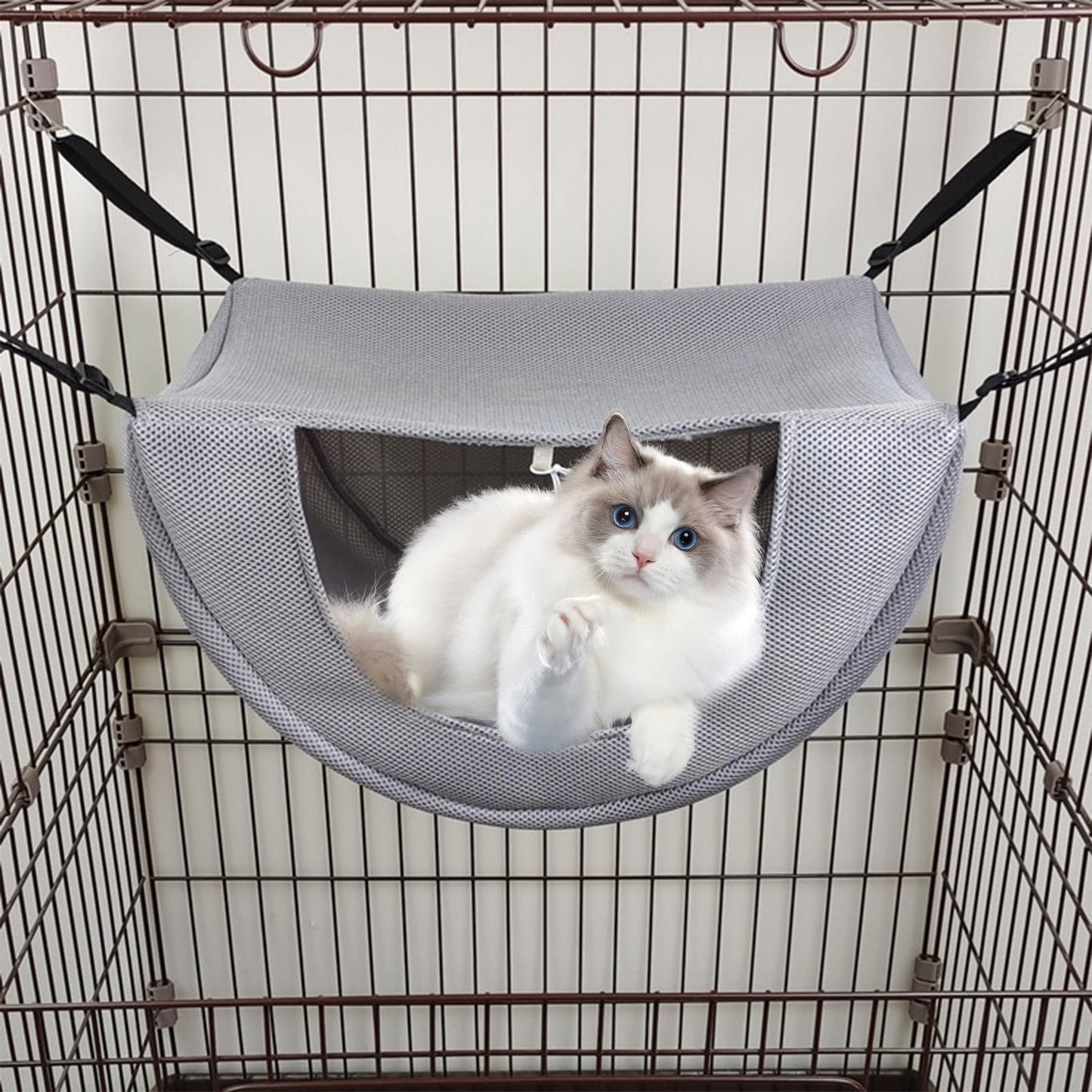 Darzheoy Cat Cage Hammock, Hanging Soft Pet Bed, Summer Breathable Pet Cage Hammock with Adjustable Straps, for Indoor Kitten Puppy Rabbit or Small Pet Gray