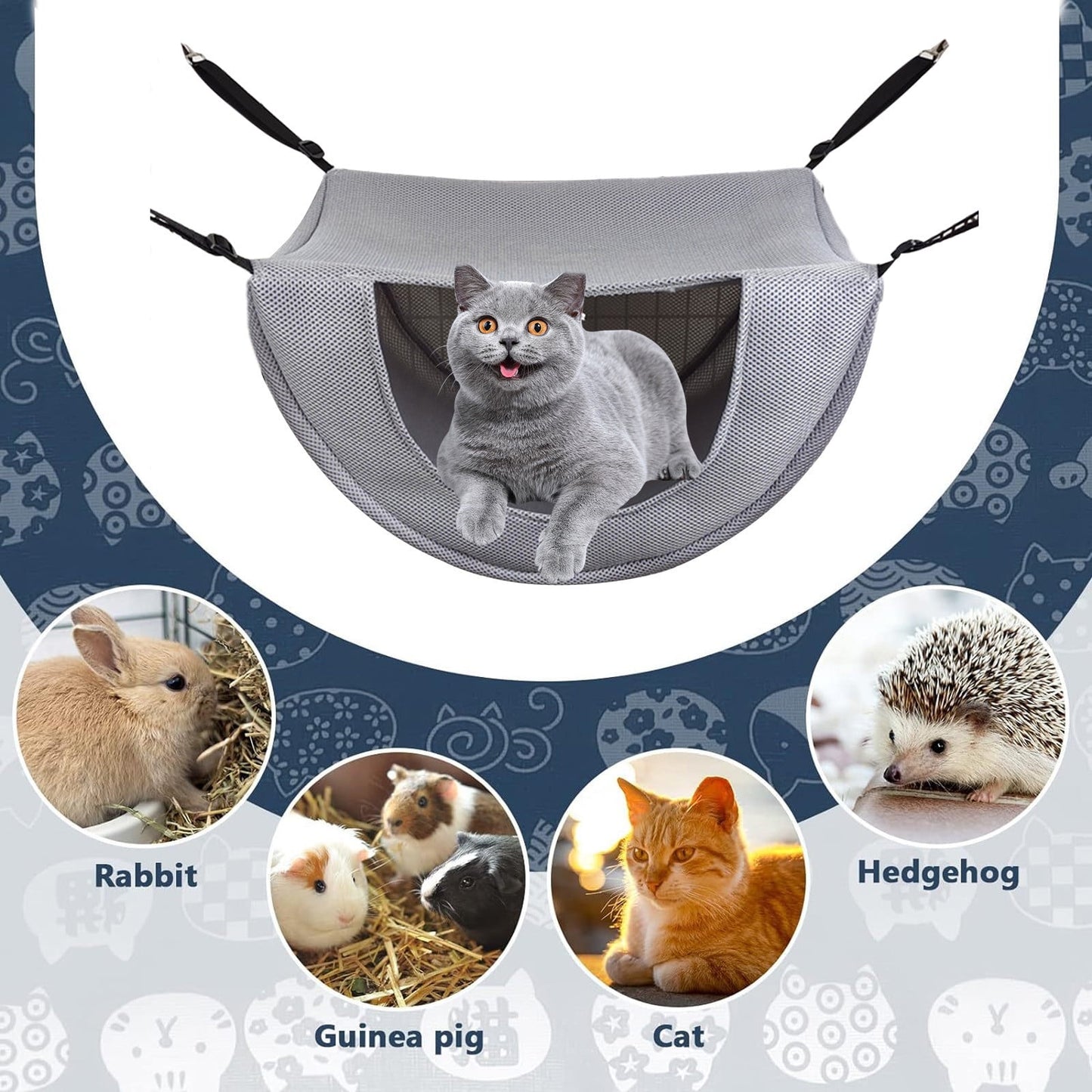 Darzheoy Cat Cage Hammock, Hanging Soft Pet Bed, Summer Breathable Pet Cage Hammock with Adjustable Straps, for Indoor Kitten Puppy Rabbit or Small Pet Gray