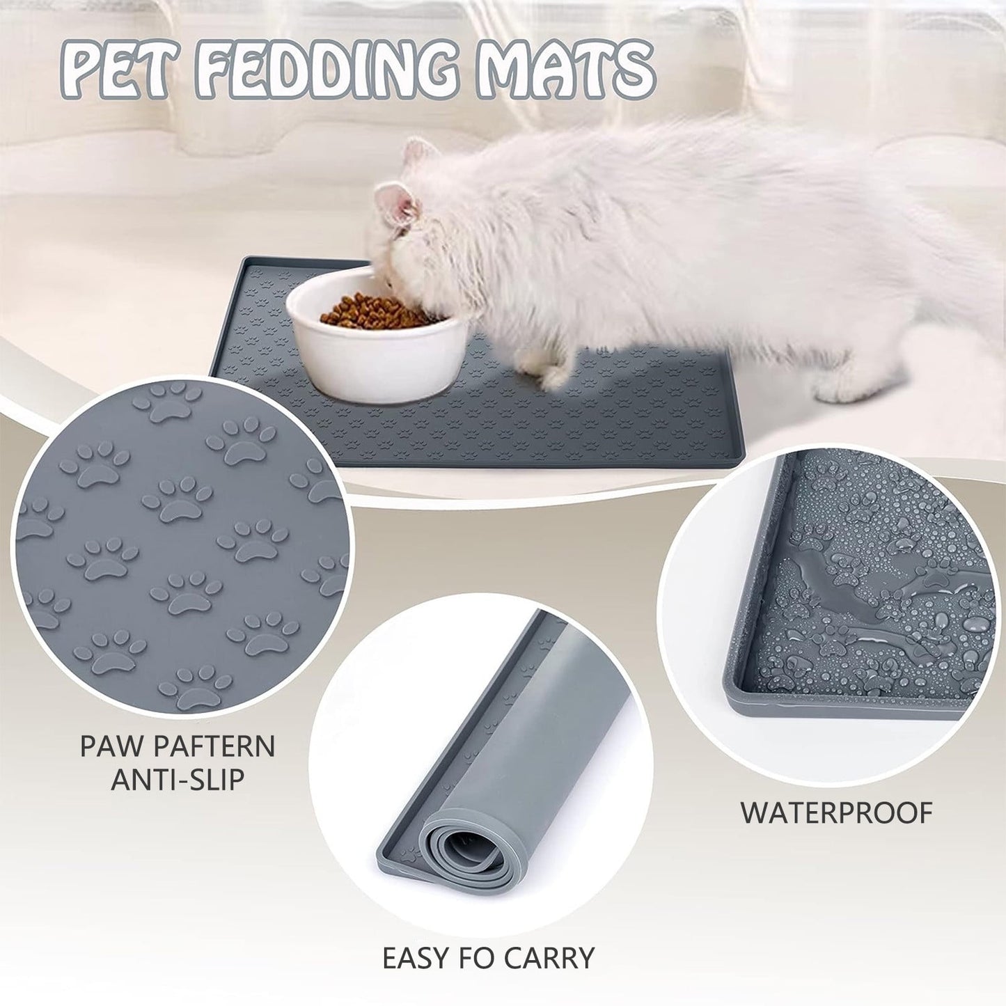 Darzheoy Dog Food Mat, Waterproof Dog Bowl Mat, Silicone Dog Mat for Food and Water, Pet Food Mat with Edges, Nonslip Dog Feeding Mat, Dog Food Mats for Floors Gray