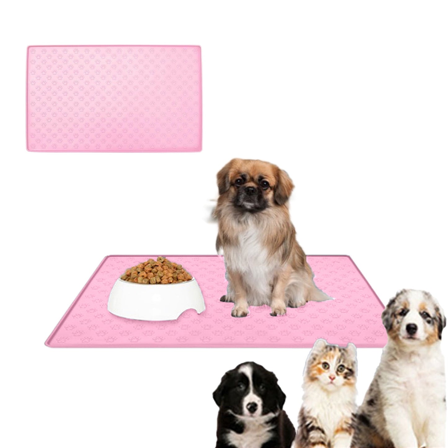 Darzheoy Dog Food Mat, Waterproof Dog Bowl Mat, Silicone Dog Mat for Food and Water, Pet Food Mat with Edges, Nonslip Dog Feeding Mat, Dog Food Mats for Floors Pink