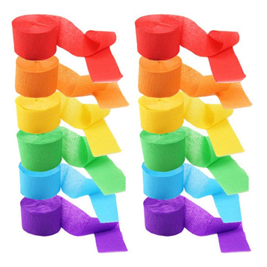 HOOWIFFY 12-Pack Crepe Paper Streamers in Assorted Colors for Birthday, Party, and Event Decorations