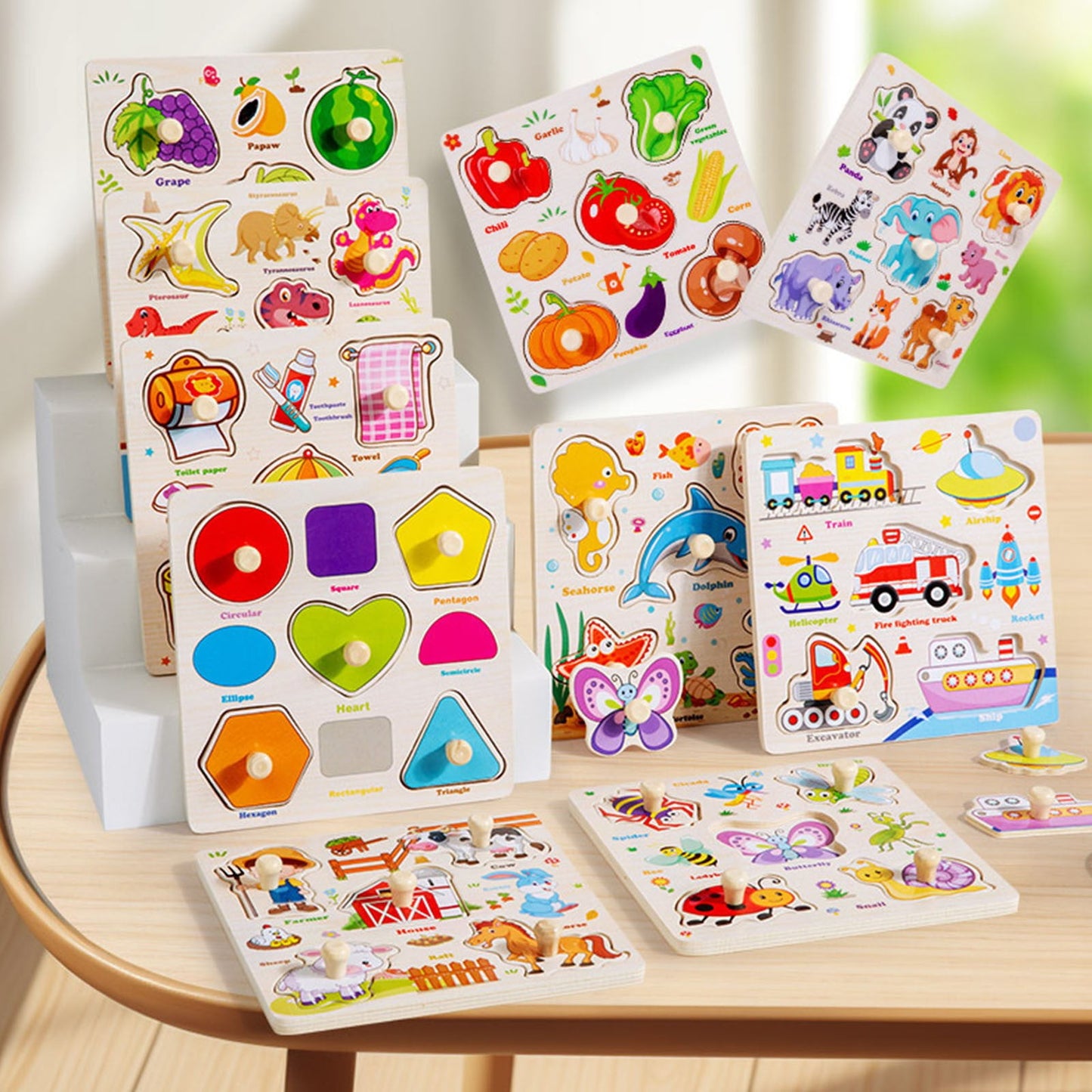 Darzheoy Wooden Puzzles for Toddlers, Montessori Toys for Toddlers Age 1-3, Kids Educational Learning Toys, Early Educational Toys, Christmas Birthday Gifts for Boys & Girls E