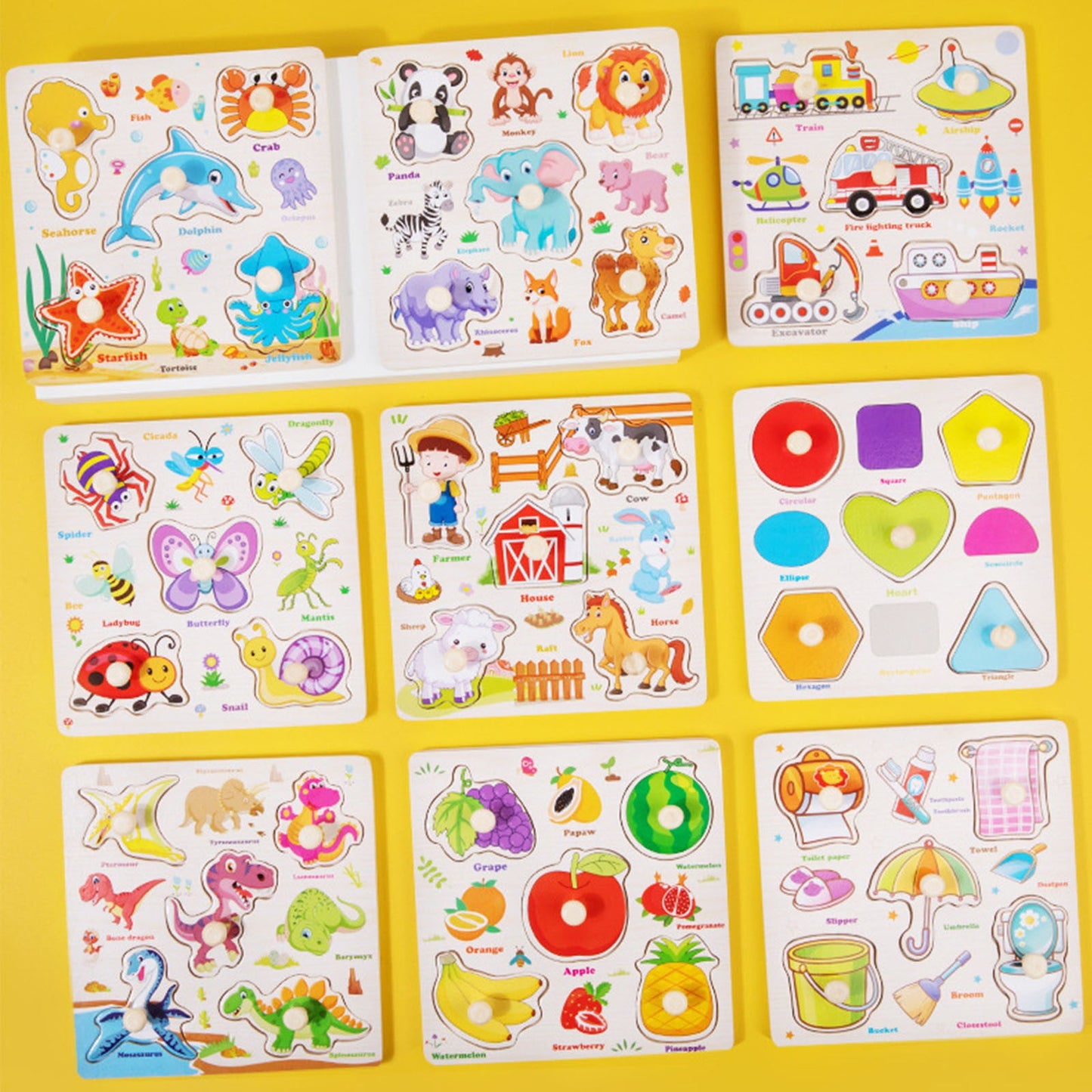 Darzheoy Wooden Puzzles for Toddlers, Montessori Toys for Toddlers Age 1-3, Kids Educational Learning Toys, Early Educational Toys, Christmas Birthday Gifts for Boys & Girls J