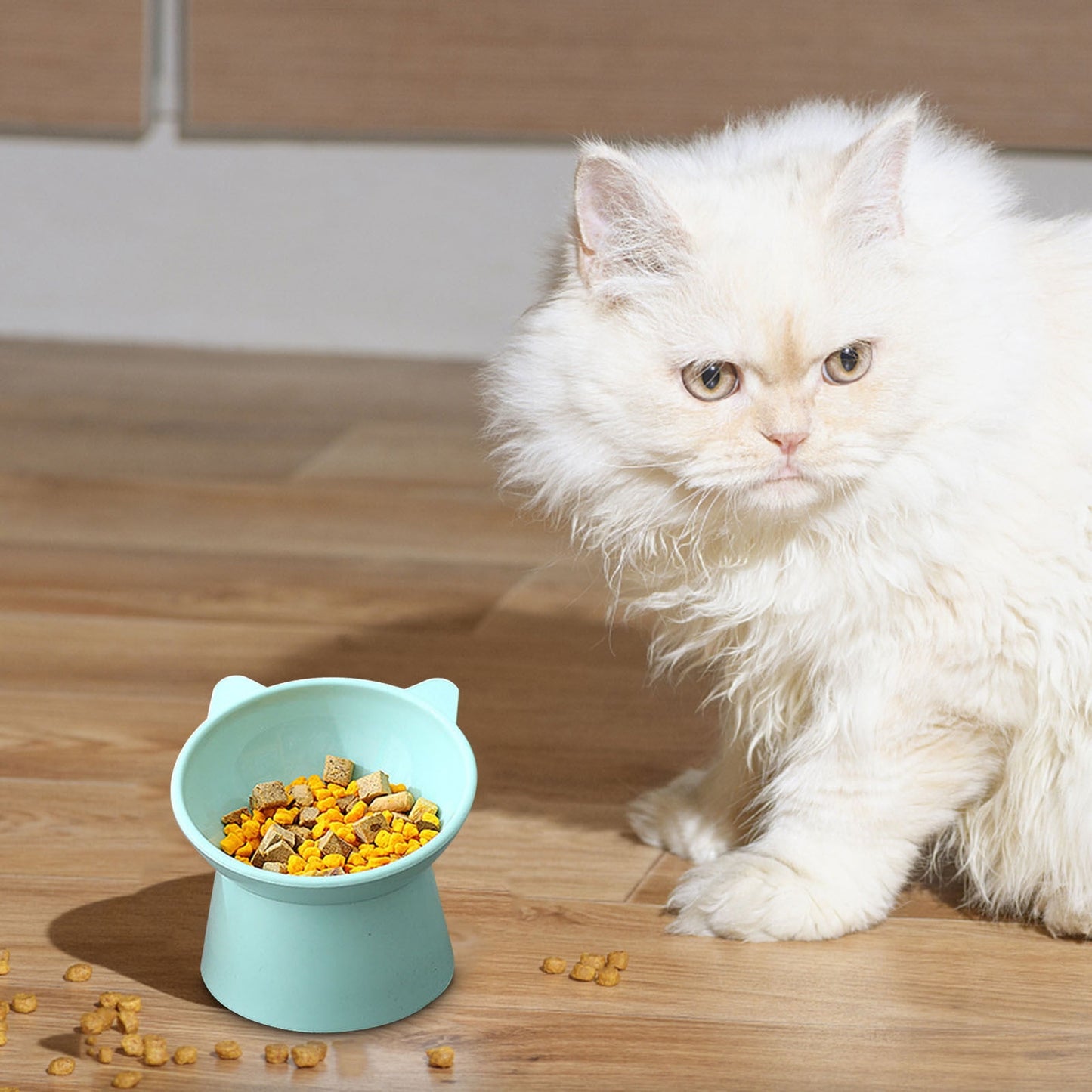 Darzheoy Raised Cat Food Bowl 15 Degrees Elevated Cat Bowls Anti Vomiting Tilted Raised Cat Food Bowl Plastic Slanted Stand Bowls for Pet Feeder Green