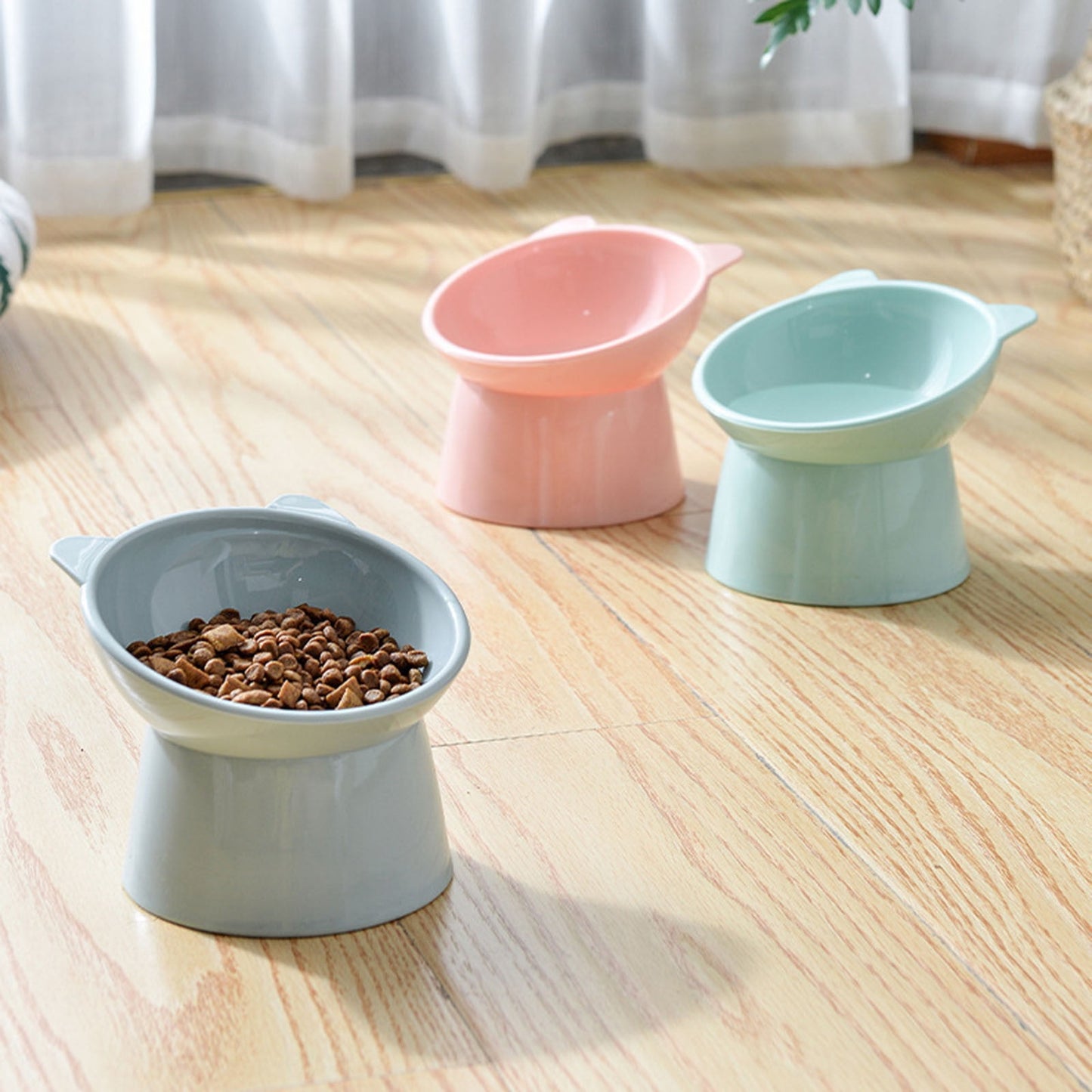 Darzheoy Raised Cat Food Bowl 15 Degrees Elevated Cat Bowls Anti Vomiting Tilted Raised Cat Food Bowl Plastic Slanted Stand Bowls for Pet Feeder Light Blue