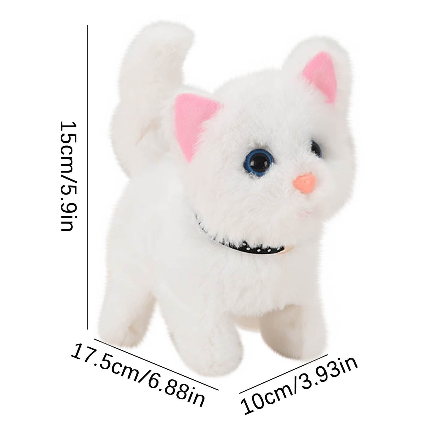 Darzheoy Walking Kitty Plush Toy Electric Interactive Cat Stuffed Animal Meowing Tail Wagging Head Nodding Cat Pet Toy Animated Kitten Christmas Birthday Gift for Kids Toddlers White