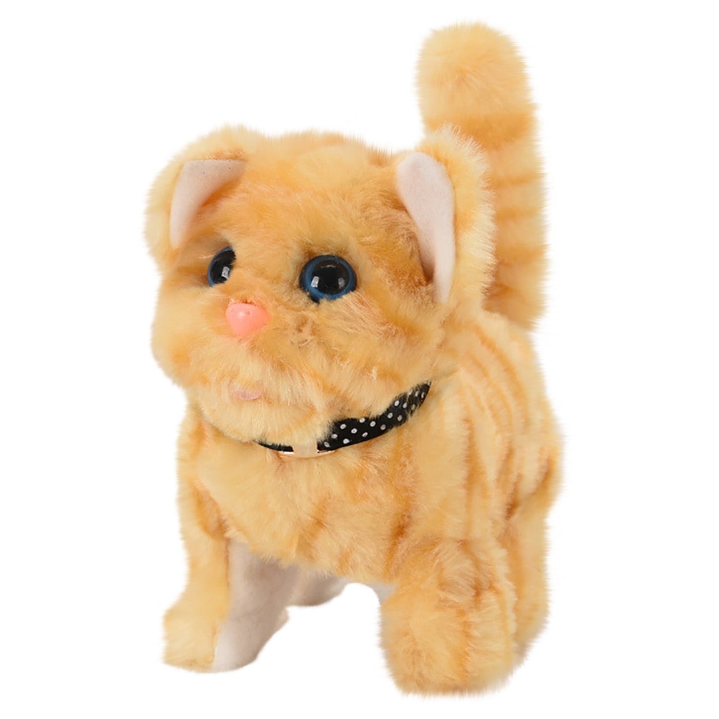 Darzheoy Walking Kitty Plush Toy Electric Interactive Cat Stuffed Animal Meowing Tail Wagging Head Nodding Cat Pet Toy Animated Kitten Christmas Birthday Gift for Kids Toddlers Yellow