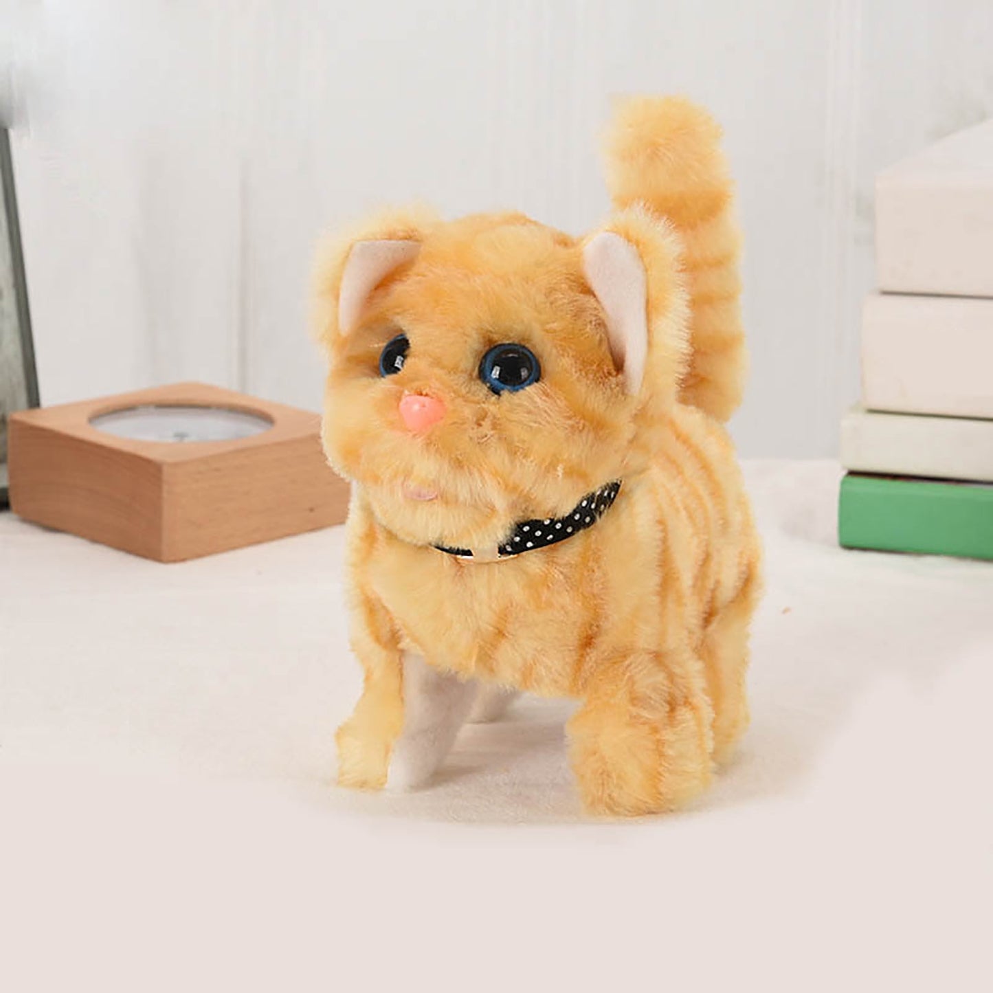 Darzheoy Walking Kitty Plush Toy Electric Interactive Cat Stuffed Animal Meowing Tail Wagging Head Nodding Cat Pet Toy Animated Kitten Christmas Birthday Gift for Kids Toddlers Yellow