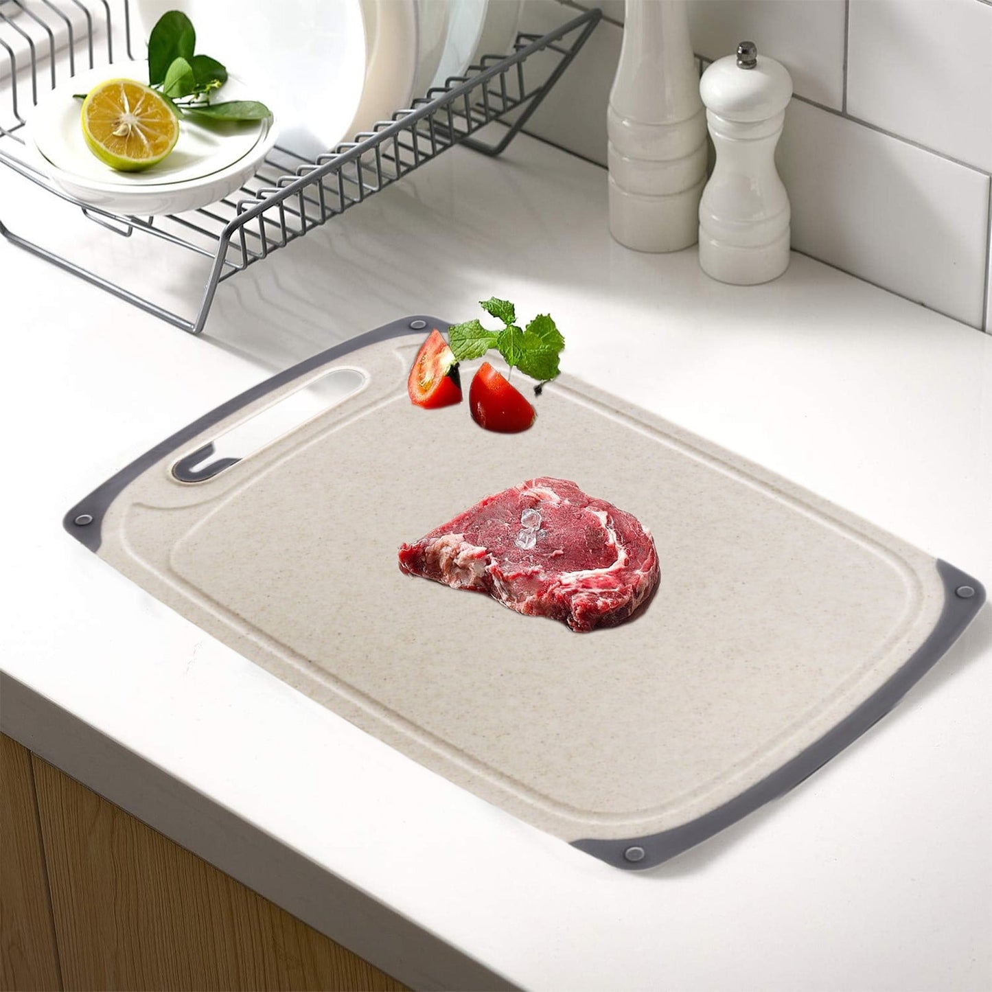 Darzheoy Whetstones Buckwheat Cutting Boards for Kitchen Dishwasher Safe Doubles Sided Design Extra Large Cutting Board for Meat Easy Grip Handle Non Slip Beige