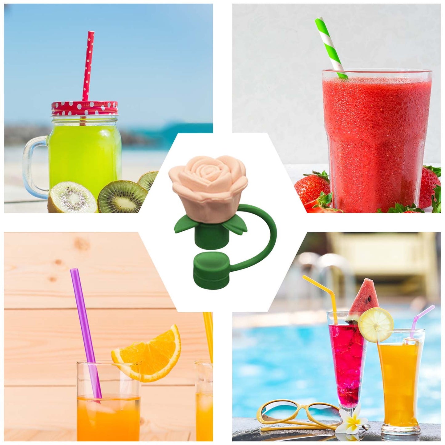 Darzheoy Rose Straw Toppers 10mm, Pink Flower Straw Covers Straw Tips for Tumblers Cup Accessories Tumbler Accessories Beige
