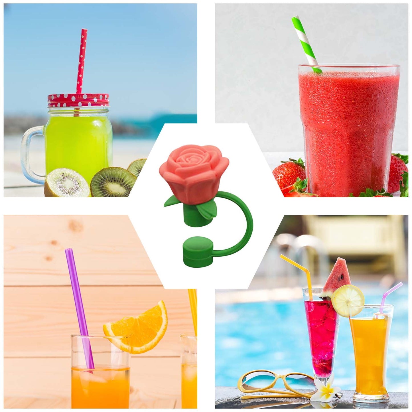 Darzheoy Rose Straw Toppers 10mm, Pink Flower Straw Covers Straw Tips for Tumblers Cup Accessories Tumbler Accessories Orange