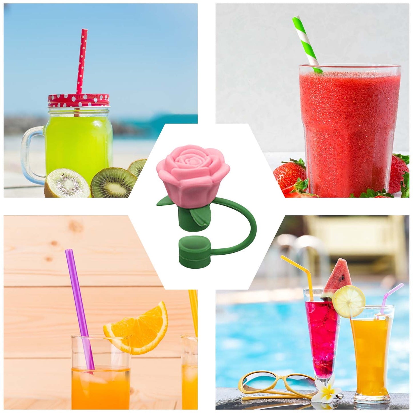 Darzheoy Rose Straw Toppers 10mm, Pink Flower Straw Covers Straw Tips for Tumblers Cup Accessories Tumbler Accessories Watermelon Red