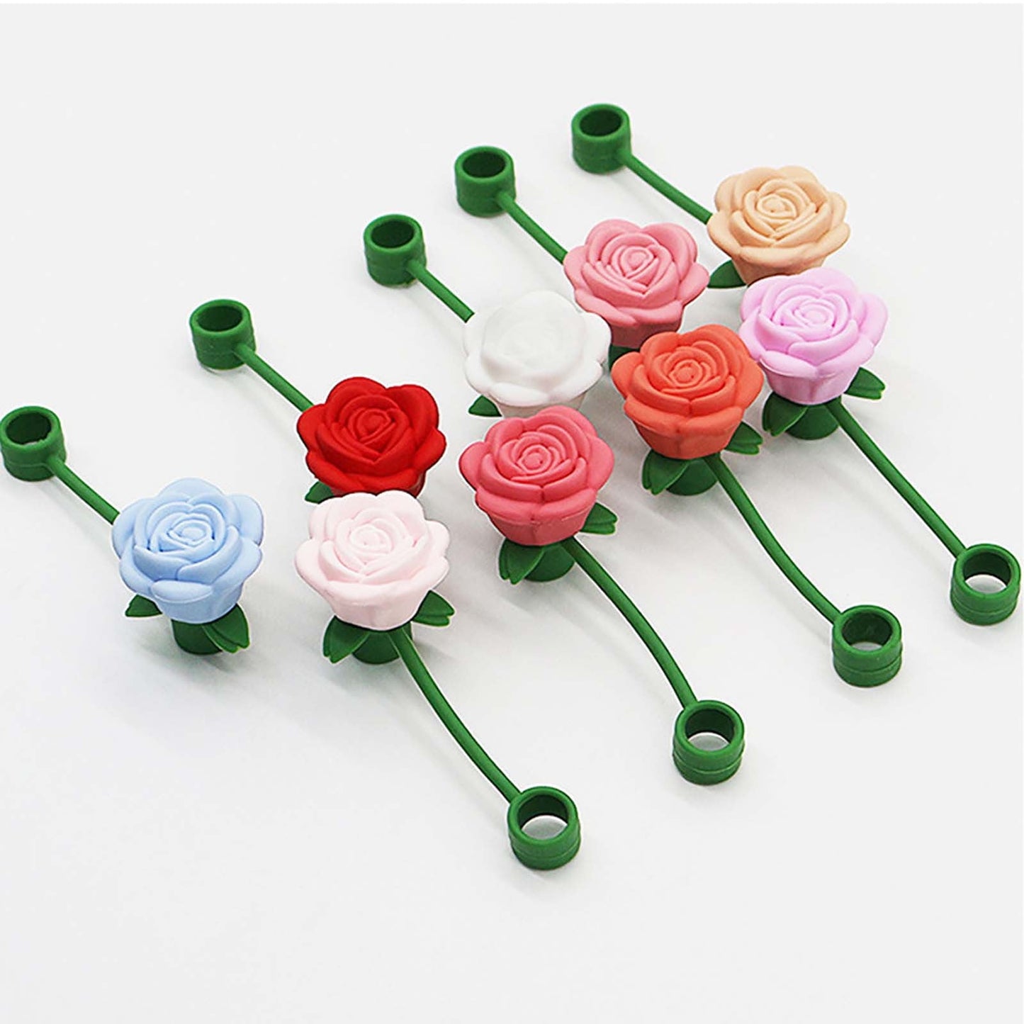 Darzheoy Rose Straw Toppers 10mm, Pink Flower Straw Covers Straw Tips for Tumblers Cup Accessories Tumbler Accessories White