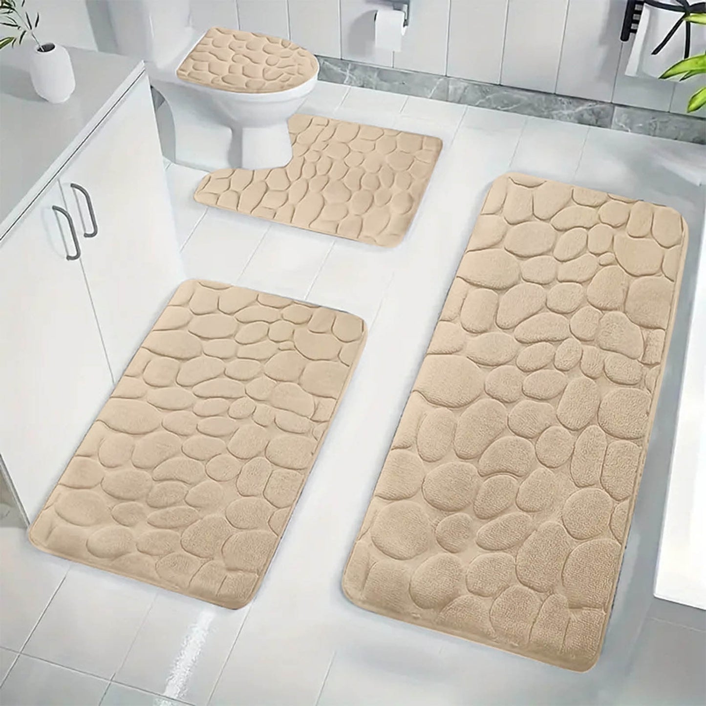 Kdkad Bathroom Rugs Sets 4 Piece, Non Slip Memory Foam Bathroom Rugs, Machine Wash Bathroom Mat Set, Water Absorbent Bath Rug Set for Tub, Toilet and Floor As Show H