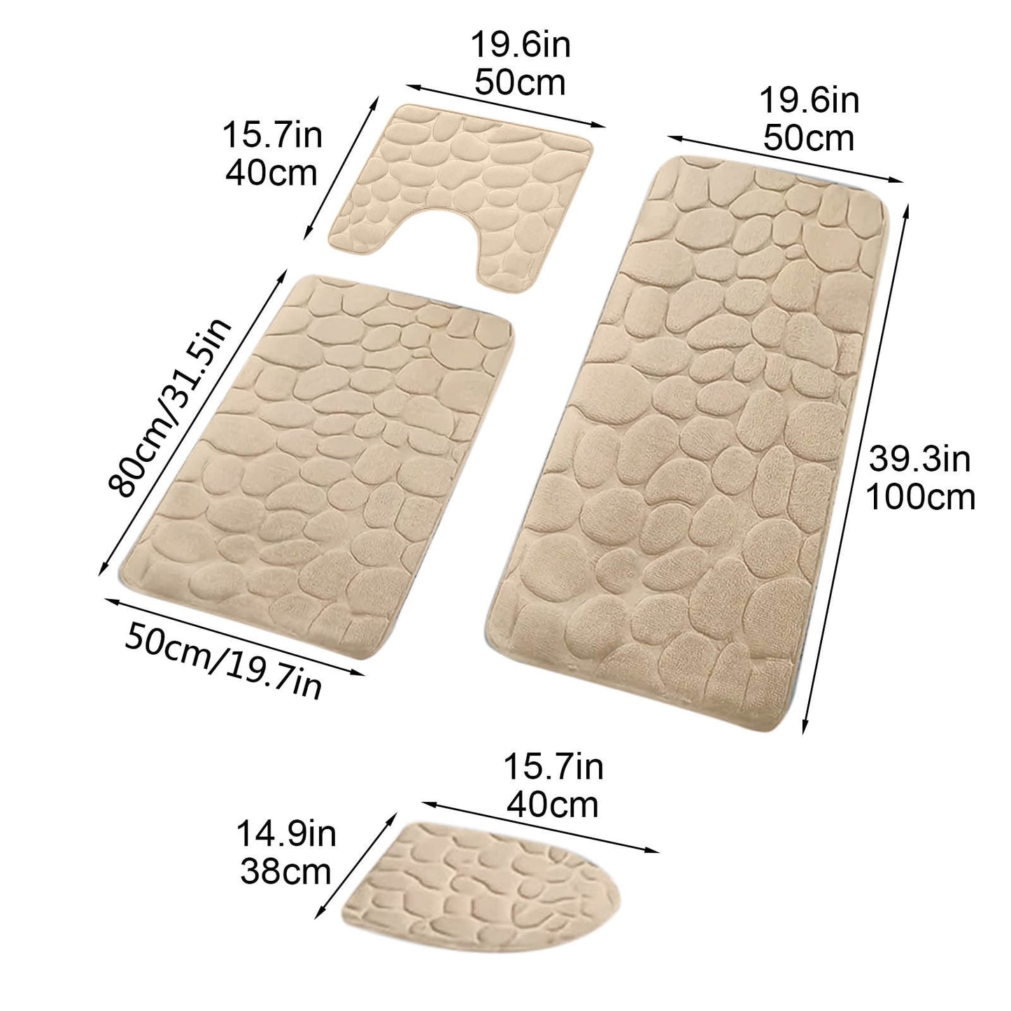 Kdkad Bathroom Rugs Sets 4 Piece, Non Slip Memory Foam Bathroom Rugs, Machine Wash Bathroom Mat Set, Water Absorbent Bath Rug Set for Tub, Toilet and Floor As Show H