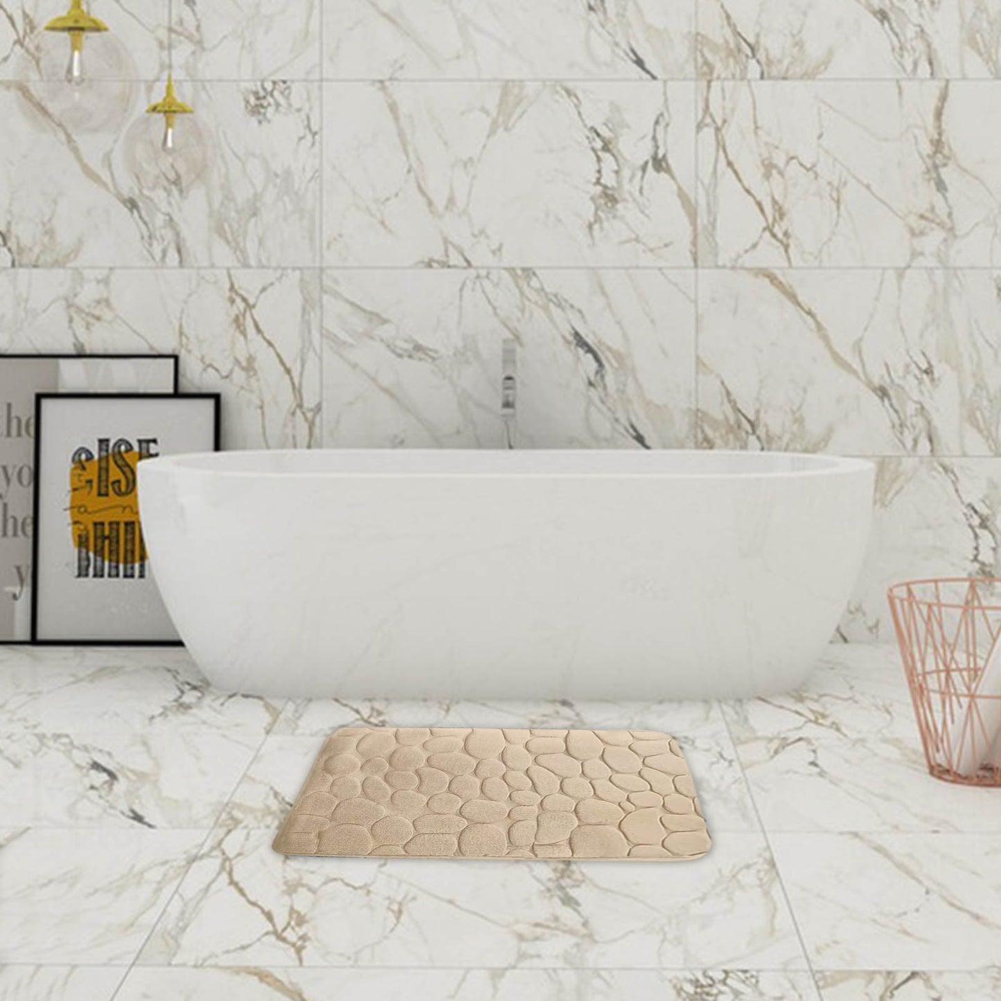 Kdkad Bathroom Rugs Sets 4 Piece, Non Slip Memory Foam Bathroom Rugs, Machine Wash Bathroom Mat Set, Water Absorbent Bath Rug Set for Tub, Toilet and Floor As Show H