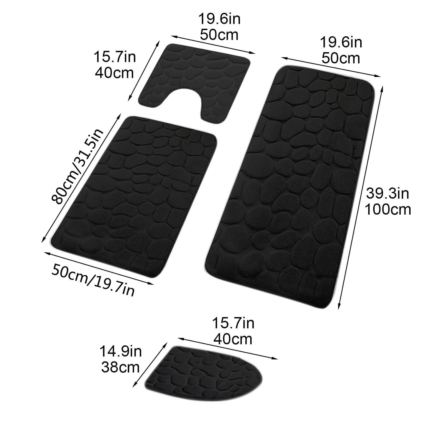 Kdkad Bathroom Rugs Sets 4 Piece, Non Slip Memory Foam Bathroom Rugs, Machine Wash Bathroom Mat Set, Water Absorbent Bath Rug Set for Tub, Toilet and Floor 40*50cmU/15.7*19.7in 50*80cm/19.7*31.5in 50*100cm/19.7*39.3in lid38*40cm/14.9*15.7in I