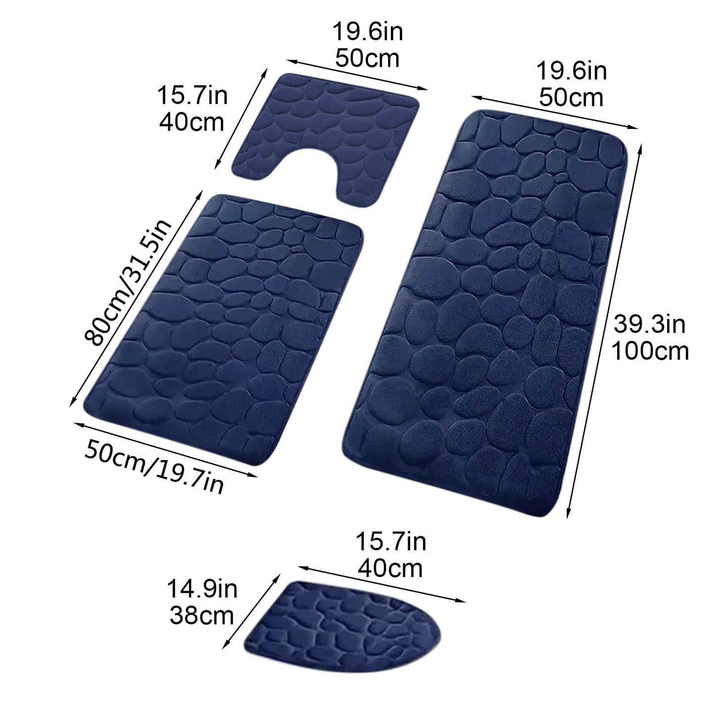Kdkad Bathroom Rugs Sets 4 Piece, Non Slip Memory Foam Bathroom Rugs, Machine Wash Bathroom Mat Set, Water Absorbent Bath Rug Set for Tub, Toilet and Floor 40*50cmU/15.7*19.7in 50*80cm/19.7*31.5in 50*100cm/19.7*39.3in lid38*40cm/14.9*15.7in J