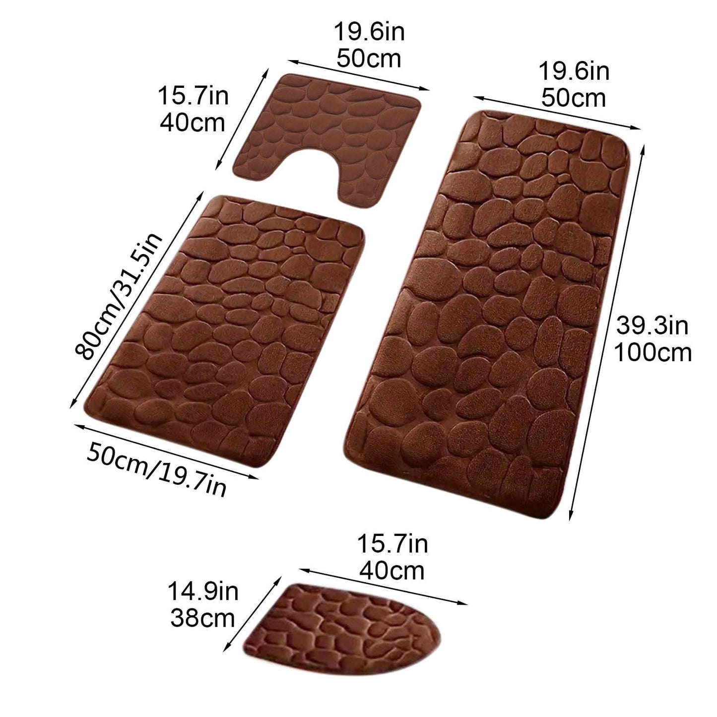 Kdkad Bathroom Rugs Sets 4 Piece, Non Slip Memory Foam Bathroom Rugs, Machine Wash Bathroom Mat Set, Water Absorbent Bath Rug Set for Tub, Toilet and Floor 40*50cmU/15.7*19.7in 50*80cm/19.7*31.5in 50*100cm/19.7*39.3in lid38*40cm/14.9*15.7in K