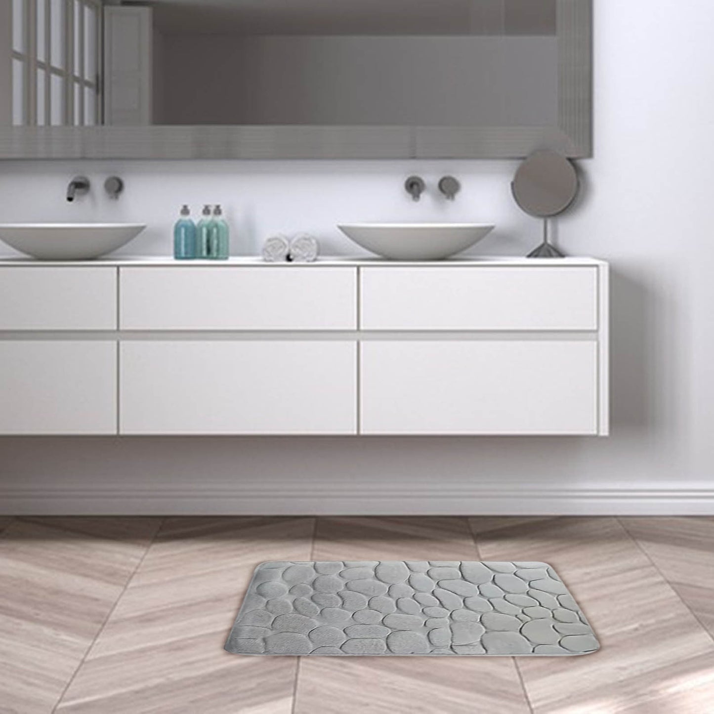 Kdkad Bathroom Rugs Sets 4 Piece, Non Slip Memory Foam Bathroom Rugs, Machine Wash Bathroom Mat Set, Water Absorbent Bath Rug Set for Tub, Toilet and Floor As Show L