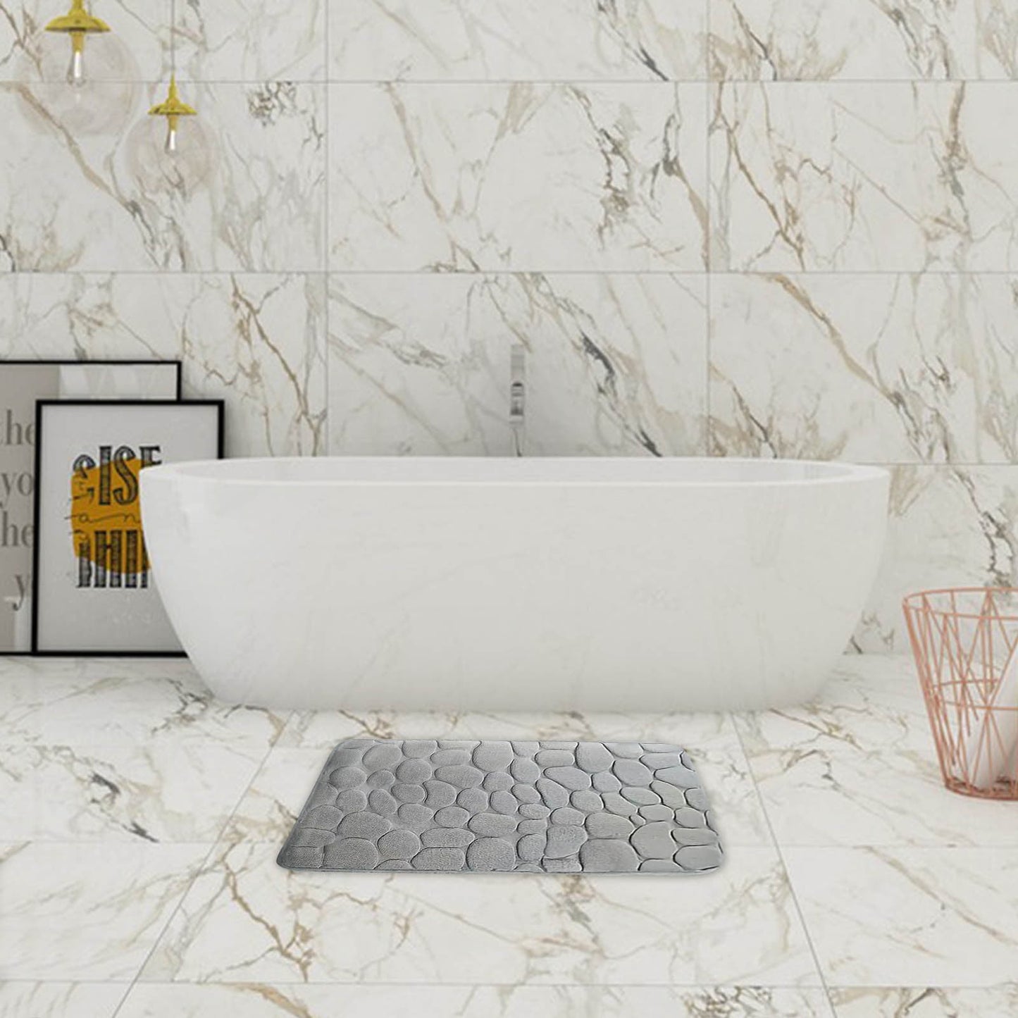 Kdkad Bathroom Rugs Sets 4 Piece, Non Slip Memory Foam Bathroom Rugs, Machine Wash Bathroom Mat Set, Water Absorbent Bath Rug Set for Tub, Toilet and Floor As Show L