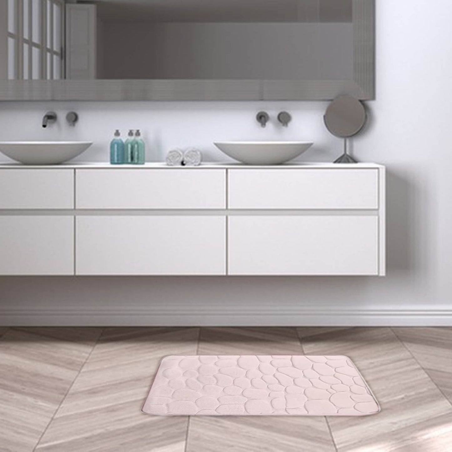 Kdkad Bathroom Rugs Sets 4 Piece, Non Slip Memory Foam Bathroom Rugs, Machine Wash Bathroom Mat Set, Water Absorbent Bath Rug Set for Tub, Toilet and Floor As Show M