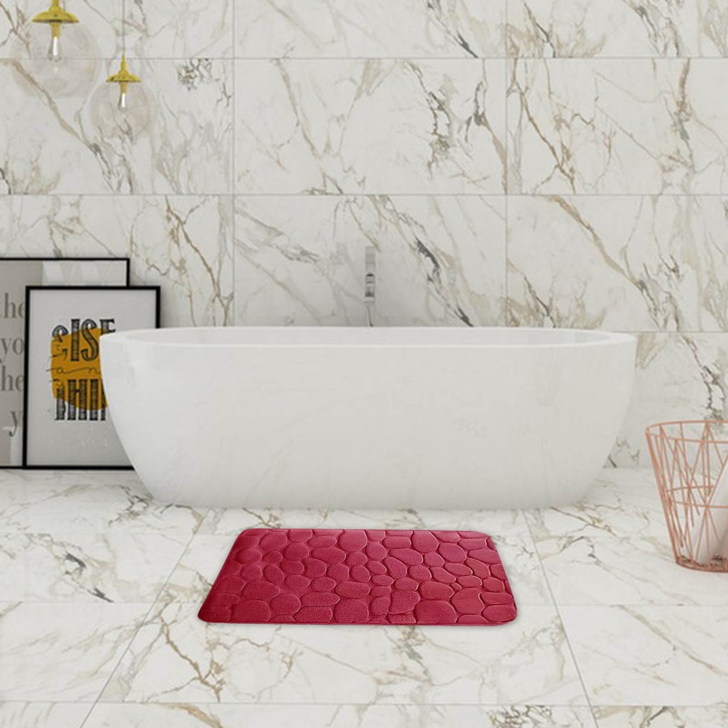 Kdkad Bathroom Rugs Sets 4 Piece, Non Slip Memory Foam Bathroom Rugs, Machine Wash Bathroom Mat Set, Water Absorbent Bath Rug Set for Tub, Toilet and Floor As Show N