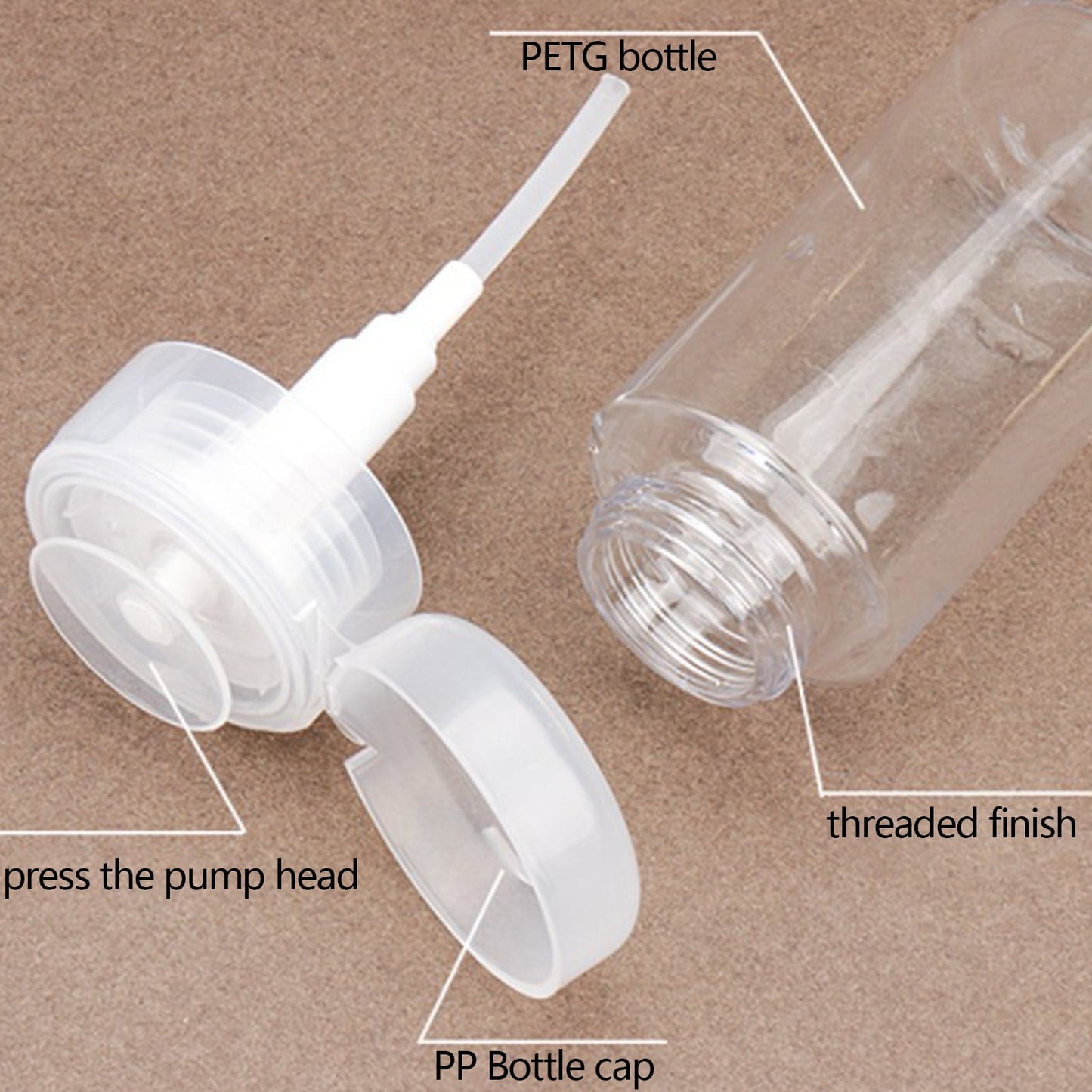 Darzheoy Push Down Pump Dispenser Empty Push Top Bottles Containers for Nail Polish Makeup Remover Micellar Water Facial Toner 200ML Clear