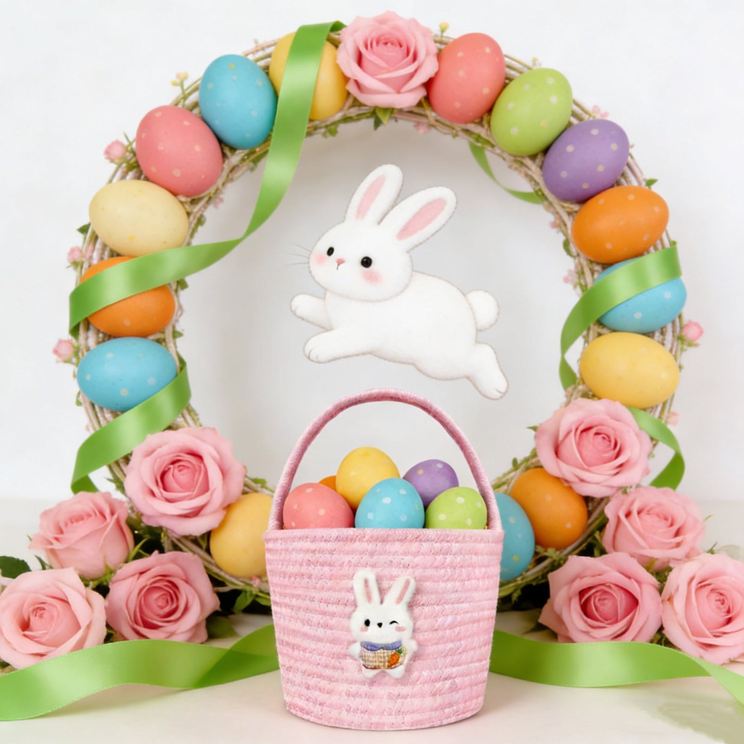 Darzheoy Easter Basket for Boys Girls Easter Bunny Basket with Rabbit Ears, Easter Egg Hunting Basket Easter Baskets for Kids Babies First Easter Gifts E
