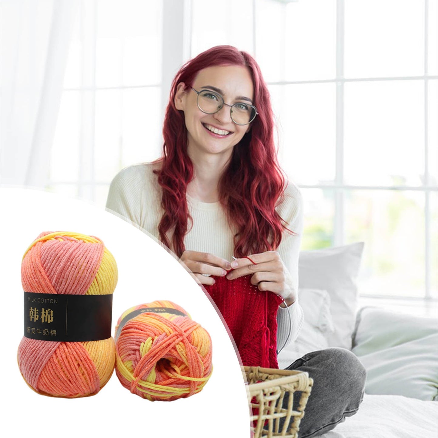 AYktou Cotton Yarn - Multicolor Rainbows Yarn,50 gram Skeins,26 Colors Available,7 Strands Of Combed Milk Cotton Crocheting Yarn for Knitting,Crochet,Weaving,Arts & Crafts - Fiesta #D - Orange