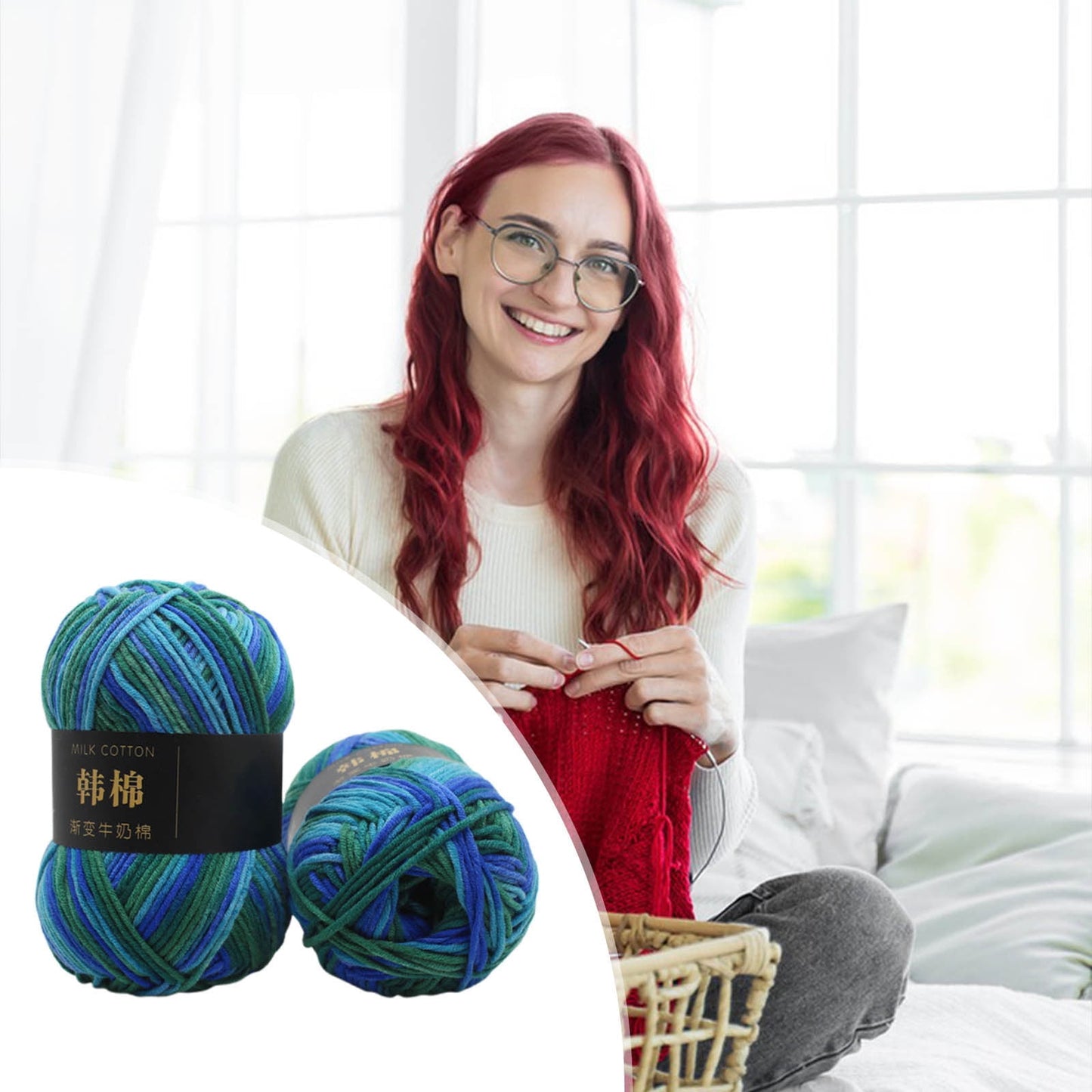 AYktou Cotton Yarn - Multicolor Rainbows Yarn,50 gram Skeins,26 Colors Available,7 Strands Of Combed Milk Cotton Crocheting Yarn for Knitting,Crochet,Weaving,Arts & Crafts - Fiesta #G - Navy Blue
