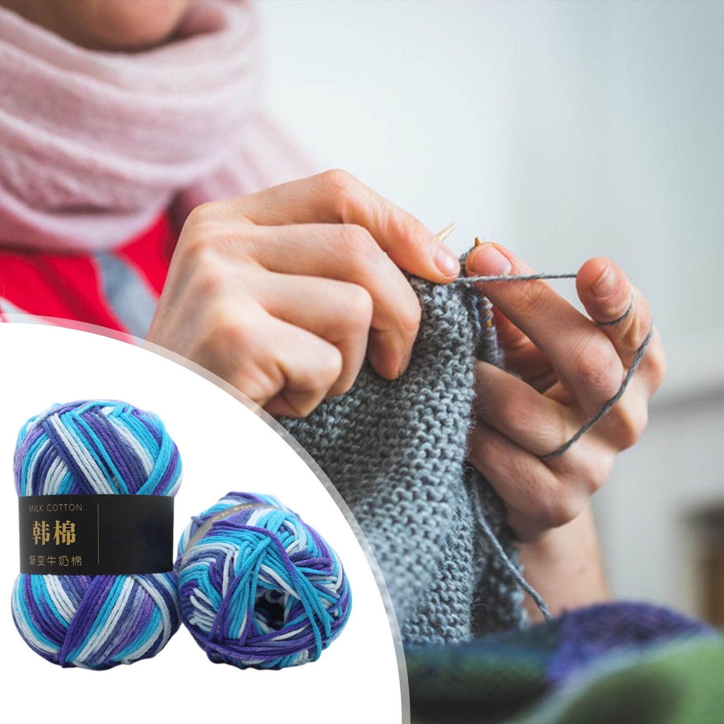 AYktou Cotton Yarn - Multicolor Rainbows Yarn,50 gram Skeins,26 Colors Available,7 Strands Of Combed Milk Cotton Crocheting Yarn for Knitting,Crochet,Weaving,Arts & Crafts - Fiesta #R - Blue Purple