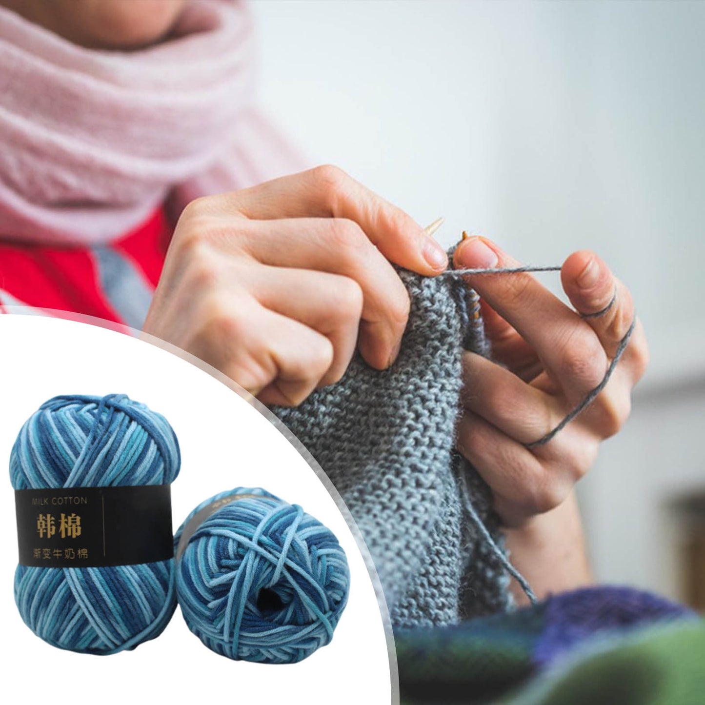 AYktou Cotton Yarn - Multicolor Rainbows Yarn,50 gram Skeins,26 Colors Available,7 Strands Of Combed Milk Cotton Crocheting Yarn for Knitting,Crochet,Weaving,Arts & Crafts - Fiesta #Z - Light Blue