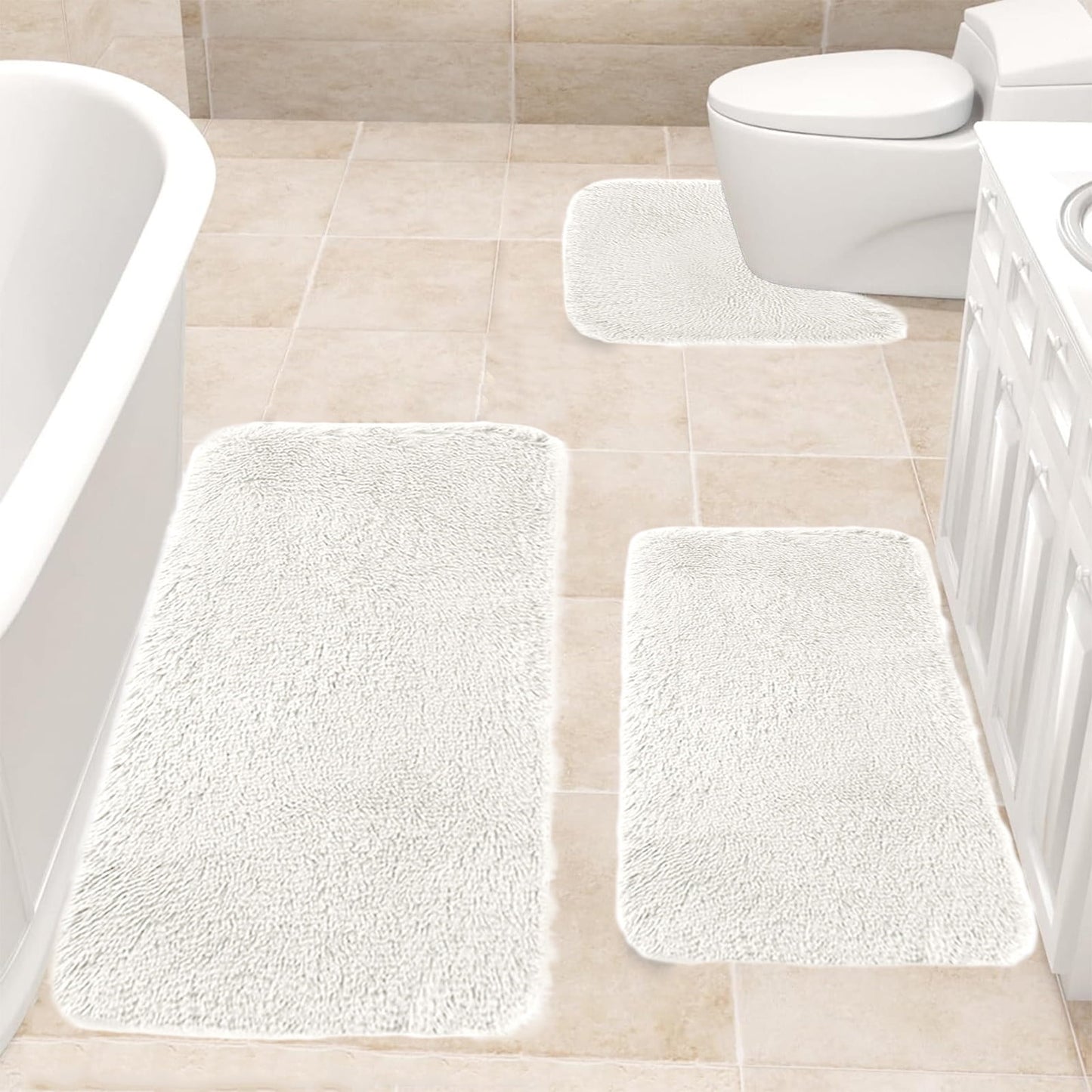 Kdkad Bathroom Rugs Sets 3 Piece, Bath Rugs for Bathroom Non Slip, Ultra Soft Water Absorbent Microfiber Bath Mat Set, Machine Washable Thick Plush Bath Mats for Bathroom Floor,Tub and Shower 3 pc Black 1