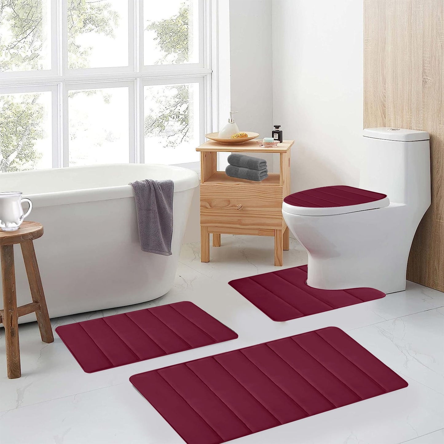 Kdkad Bathroom Rugs Sets 3 Piece, Bath Rugs for Bathroom Non Slip, Ultra Soft Water Absorbent Microfiber Bath Mat Set, Machine Washable Thick Plush Bath Mats for Bathroom Floor,Tub and Shower 4 pc Dark Gray 1