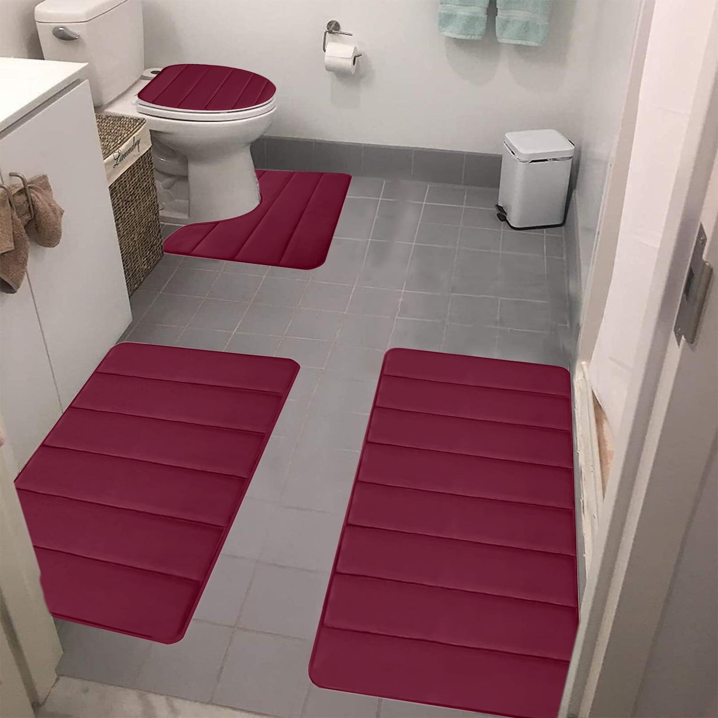 Kdkad Bathroom Rugs Sets 3 Piece, Bath Rugs for Bathroom Non Slip, Ultra Soft Water Absorbent Microfiber Bath Mat Set, Machine Washable Thick Plush Bath Mats for Bathroom Floor,Tub and Shower 4 pc Gray 1