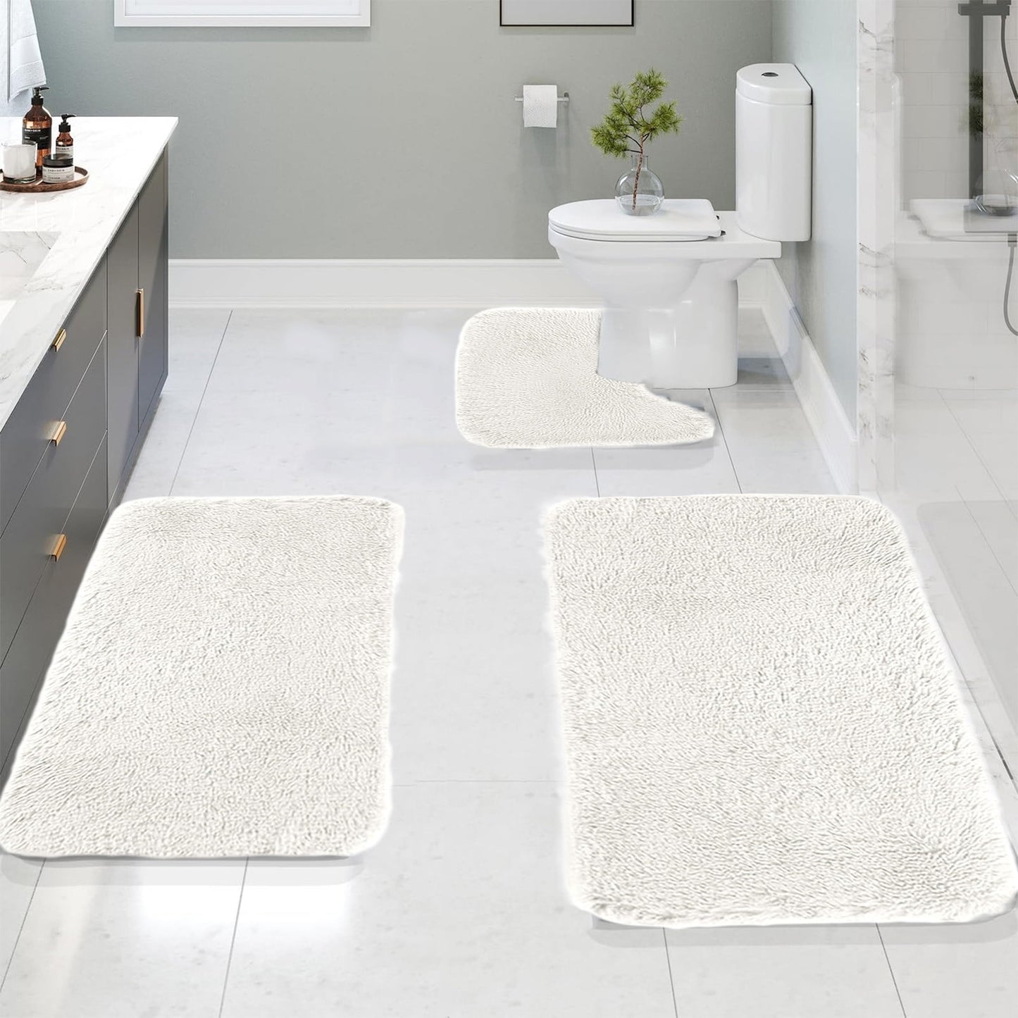 Kdkad Bathroom Rugs Sets 3 Piece, Bath Rugs for Bathroom Non Slip, Ultra Soft Water Absorbent Microfiber Bath Mat Set, Machine Washable Thick Plush Bath Mats for Bathroom Floor,Tub and Shower 3 pc Gray 2