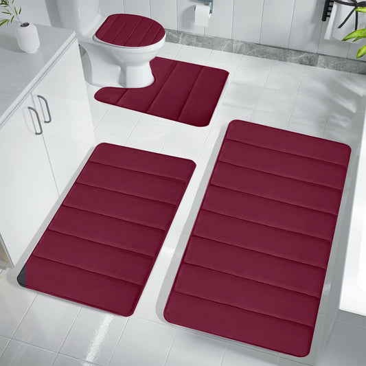 Kdkad Bathroom Rugs Sets 3 Piece, Bath Rugs for Bathroom Non Slip, Ultra Soft Water Absorbent Microfiber Bath Mat Set, Machine Washable Thick Plush Bath Mats for Bathroom Floor,Tub and Shower 4 pc Red 1